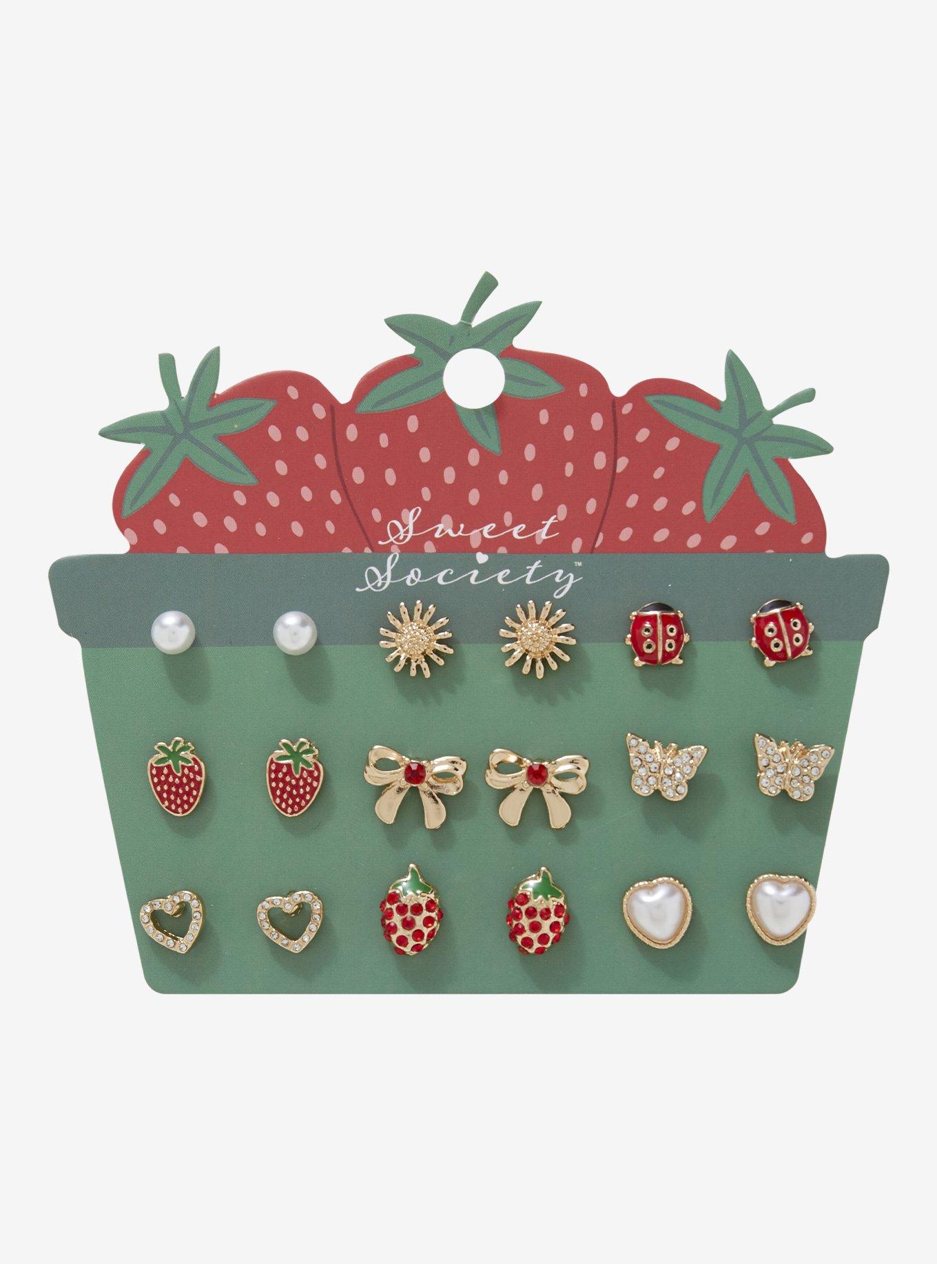Sweet Society Strawberry Ladybug Stud Earring Set, , hi-res
