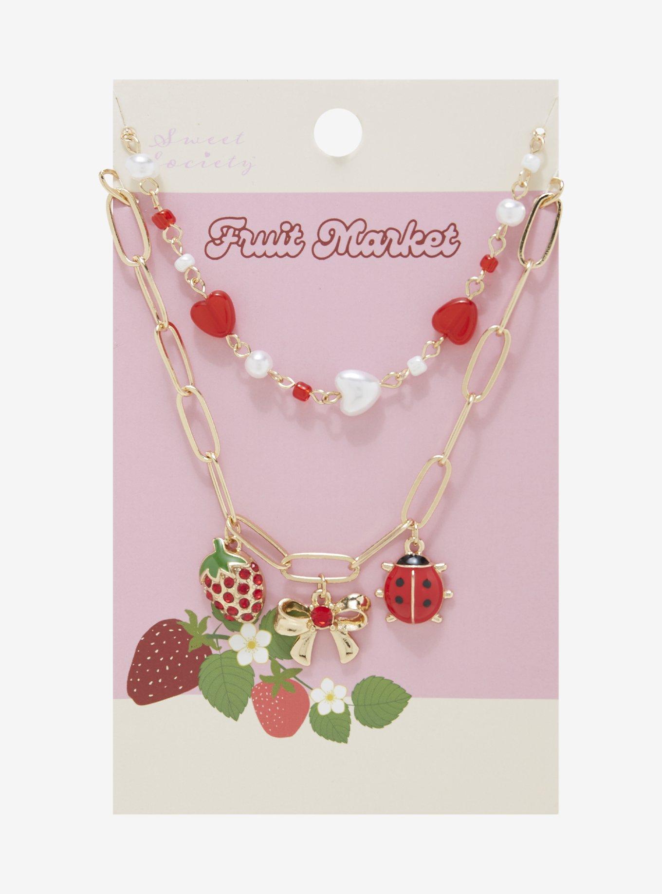 Sweet Society Strawberry Ladybug Necklace Set, , hi-res