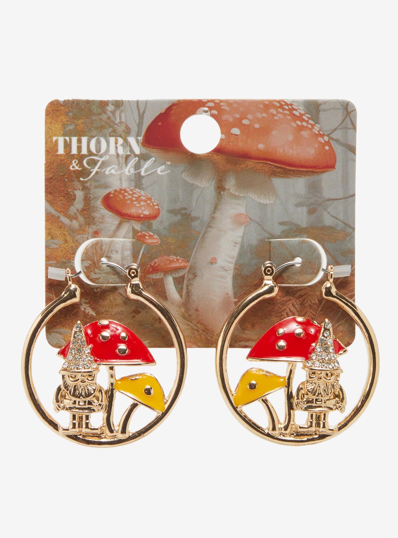 Thorn & Fable Gnome Mushroom Hoop Earrings, , hi-res