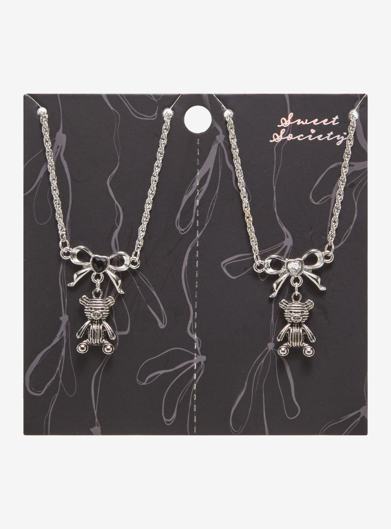Sweet Society Teddy Bear Ribbon Best Friend Necklace Set, , hi-res