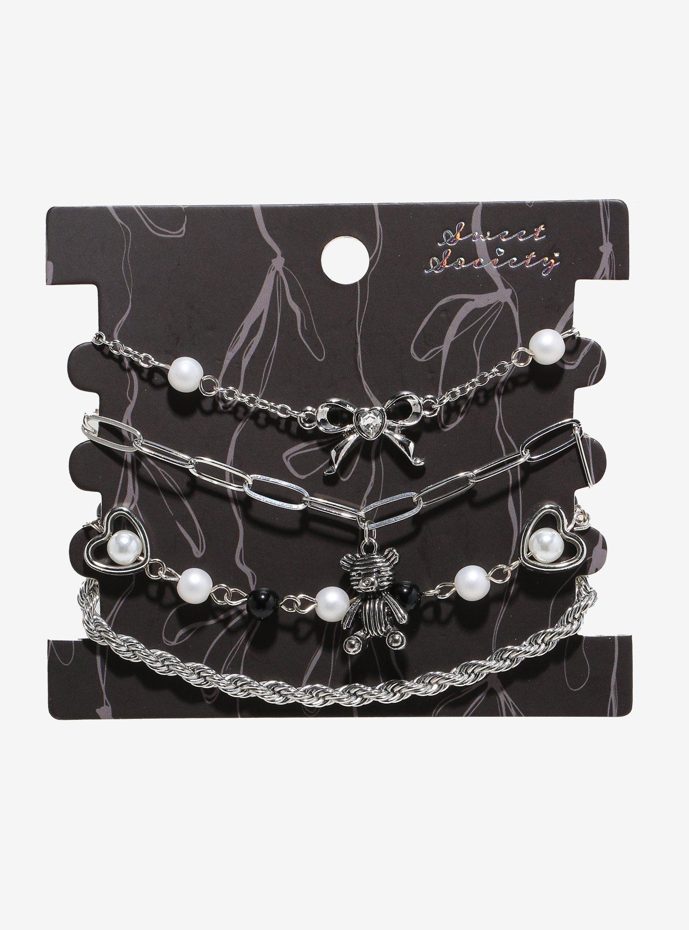 Sweet Society Teddy Bear Heart Bow Bracelet Set, , hi-res