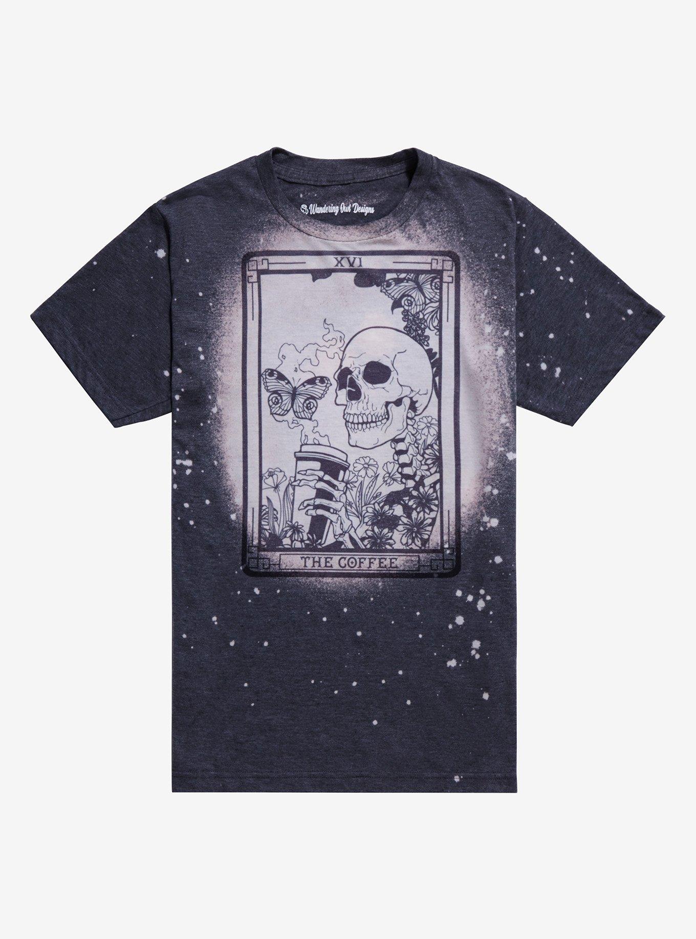 Skeleton Coffee Tarot Card Boyfriend Fit Girls T-Shirt By Wandering Owl Designs, , hi-res