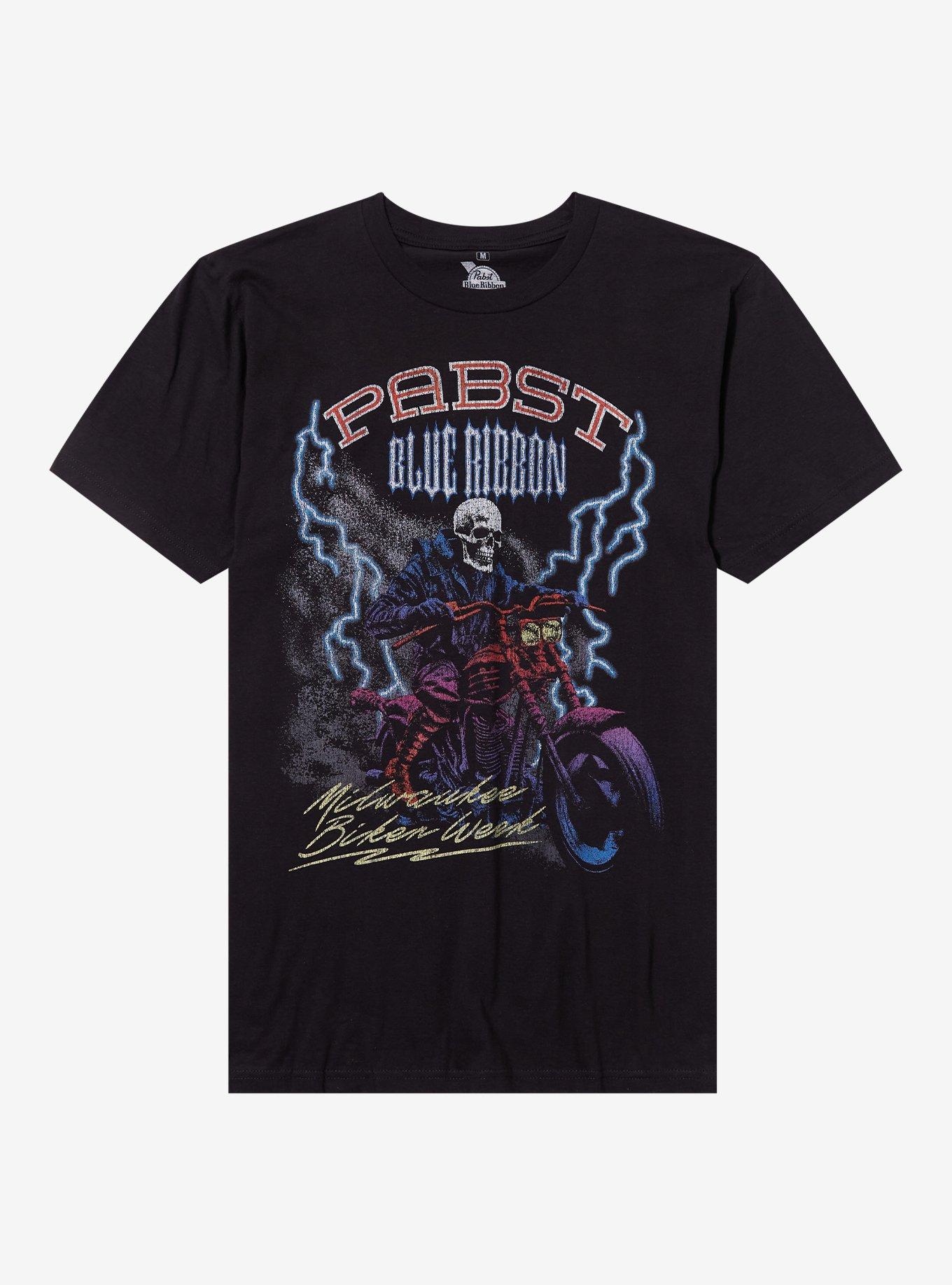 Pabst Blue Ribbon Skeleton Motorcycle Rider T-Shirt, , hi-res