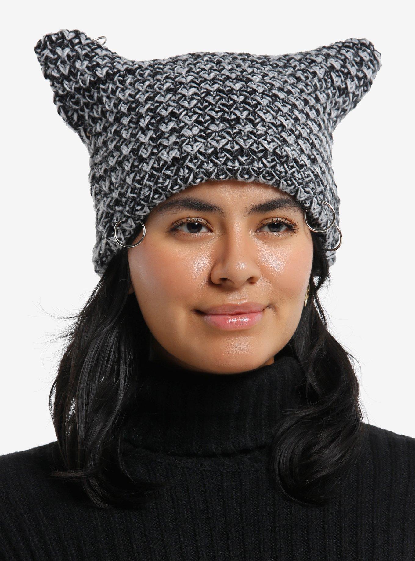 Black & Grey Marled Hardware Beanie, , hi-res