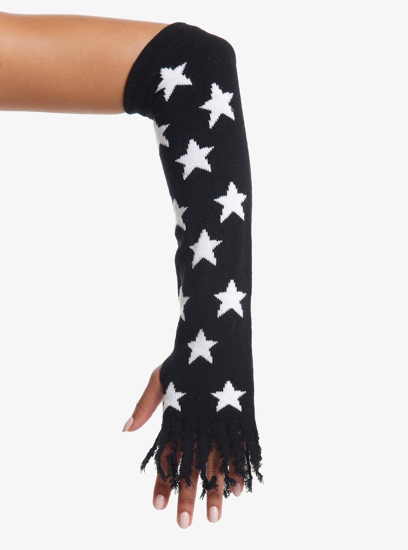 Black & White Star Frayed Arm Warmers, , hi-res
