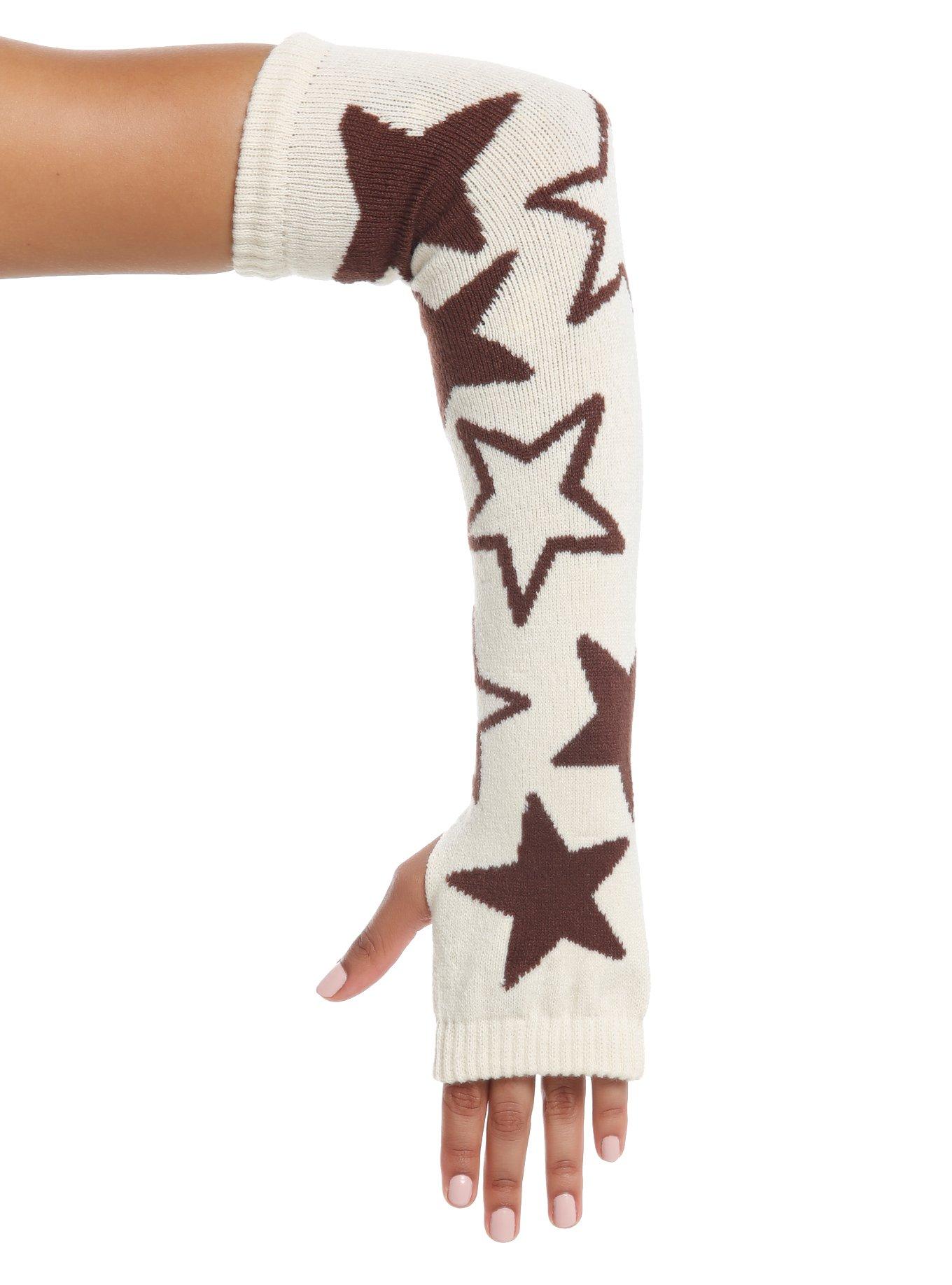 Cream & Brown Star Arm Warmers, , hi-res