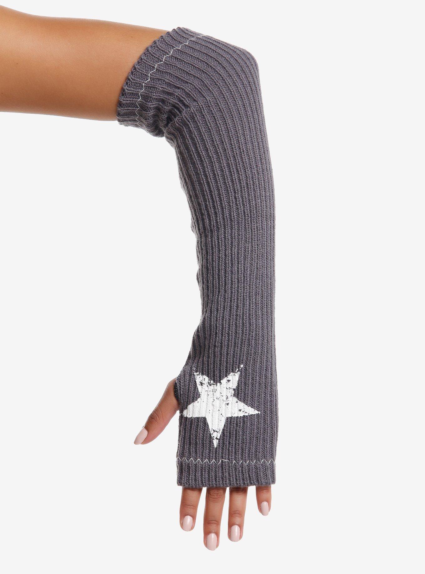 Grey Faded White Star Ribbed Arm Warmers | Hot Topic