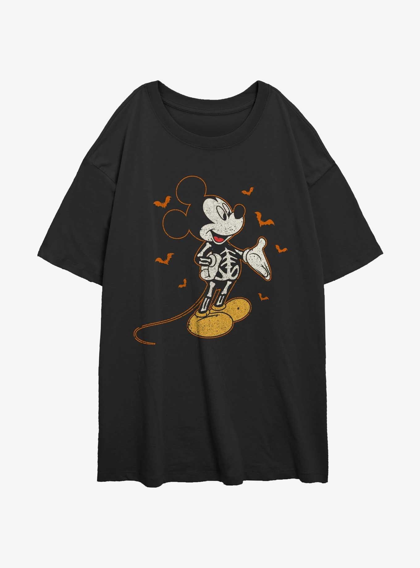 Disney Mickey Mouse Skeleton Bats Womens Oversized T-Shirt, BLACK, hi-res