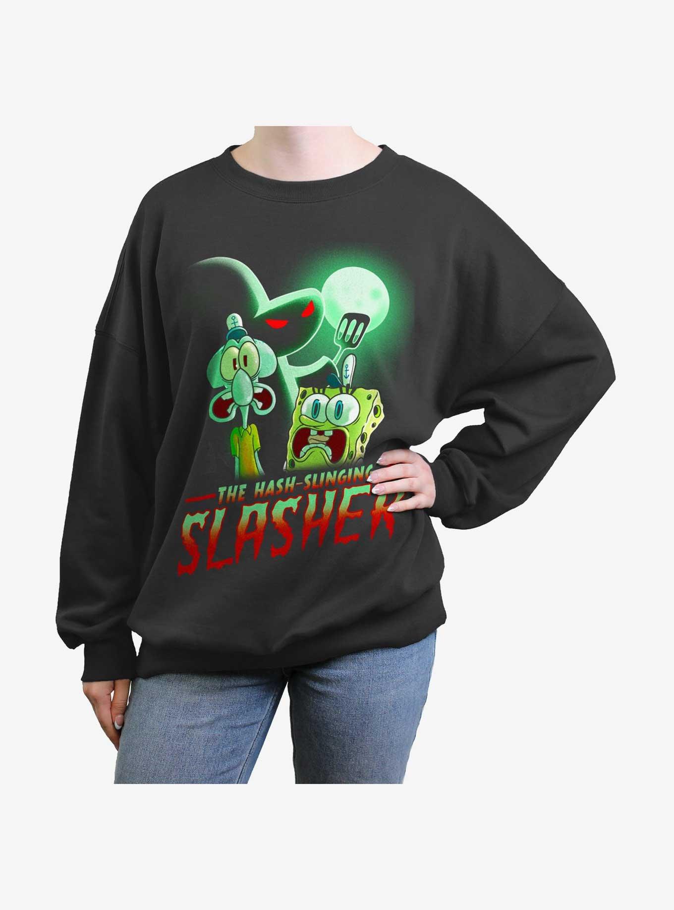 SpongeBob SquarePants Hash Slinging Slasher Womens Oversized Sweatshirt, CHARCOAL, hi-res