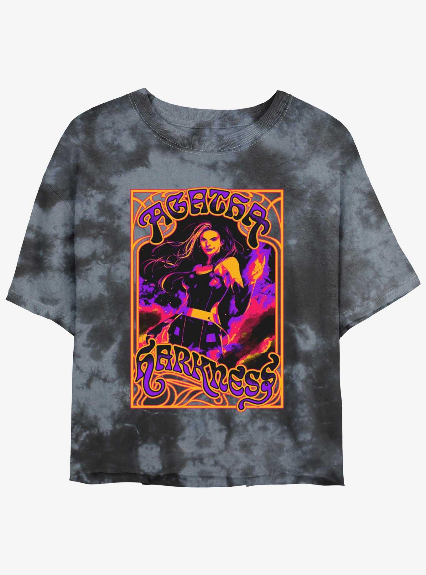 Marvel Agatha Pose Neon Womens Tie-Dye Crop T-Shirt, BLKCHAR, hi-res