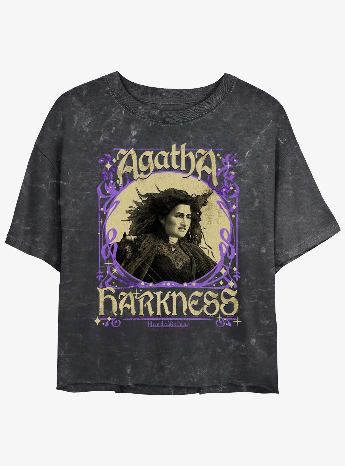 Marvel Agatha Harkness Framed Womens Mineral Wash Crop T-Shirt, BLACK, hi-res