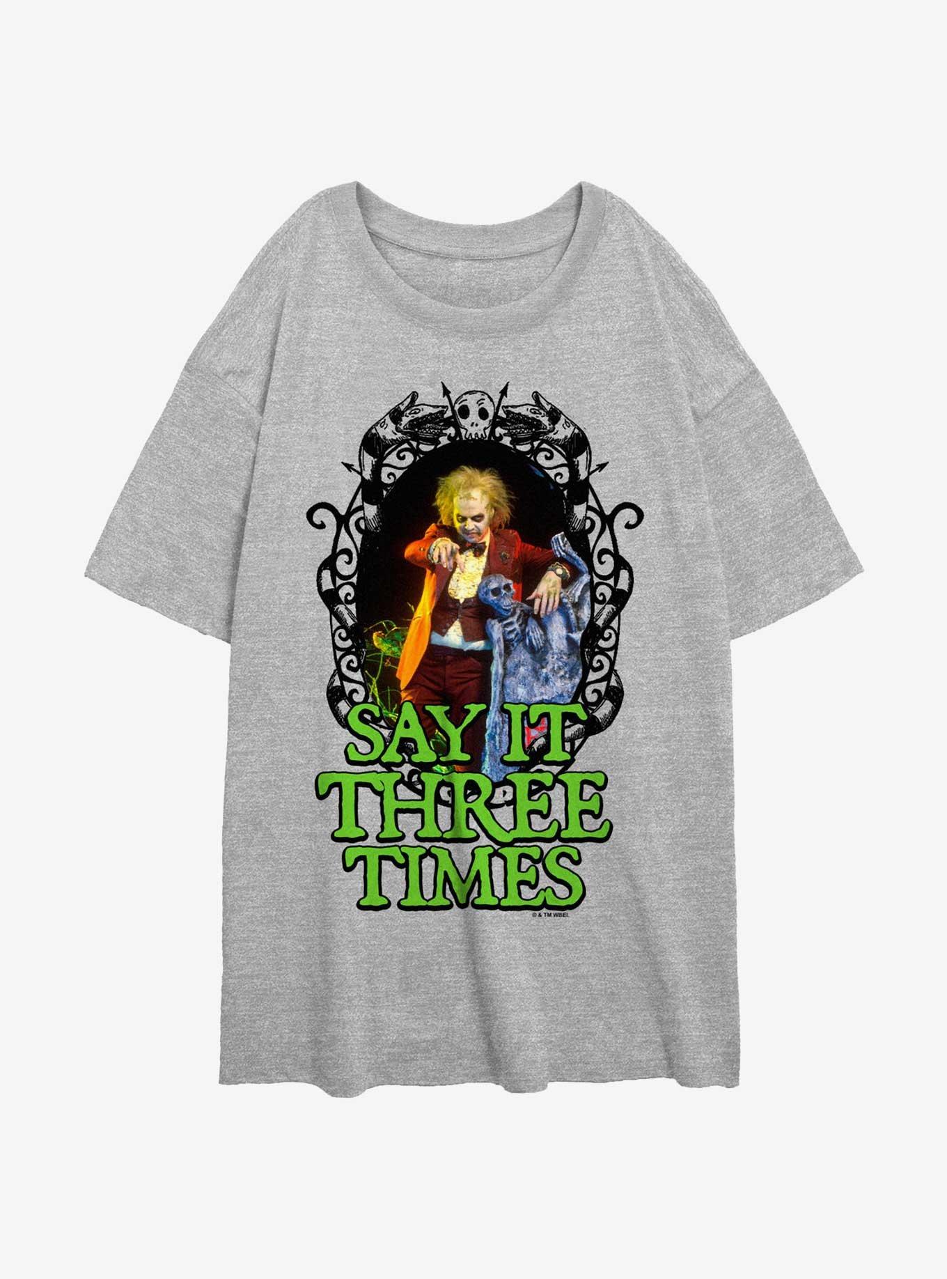 Beetlejuice Say It Three Times Womens Oversized T-Shirt, ATH HTR, hi-res