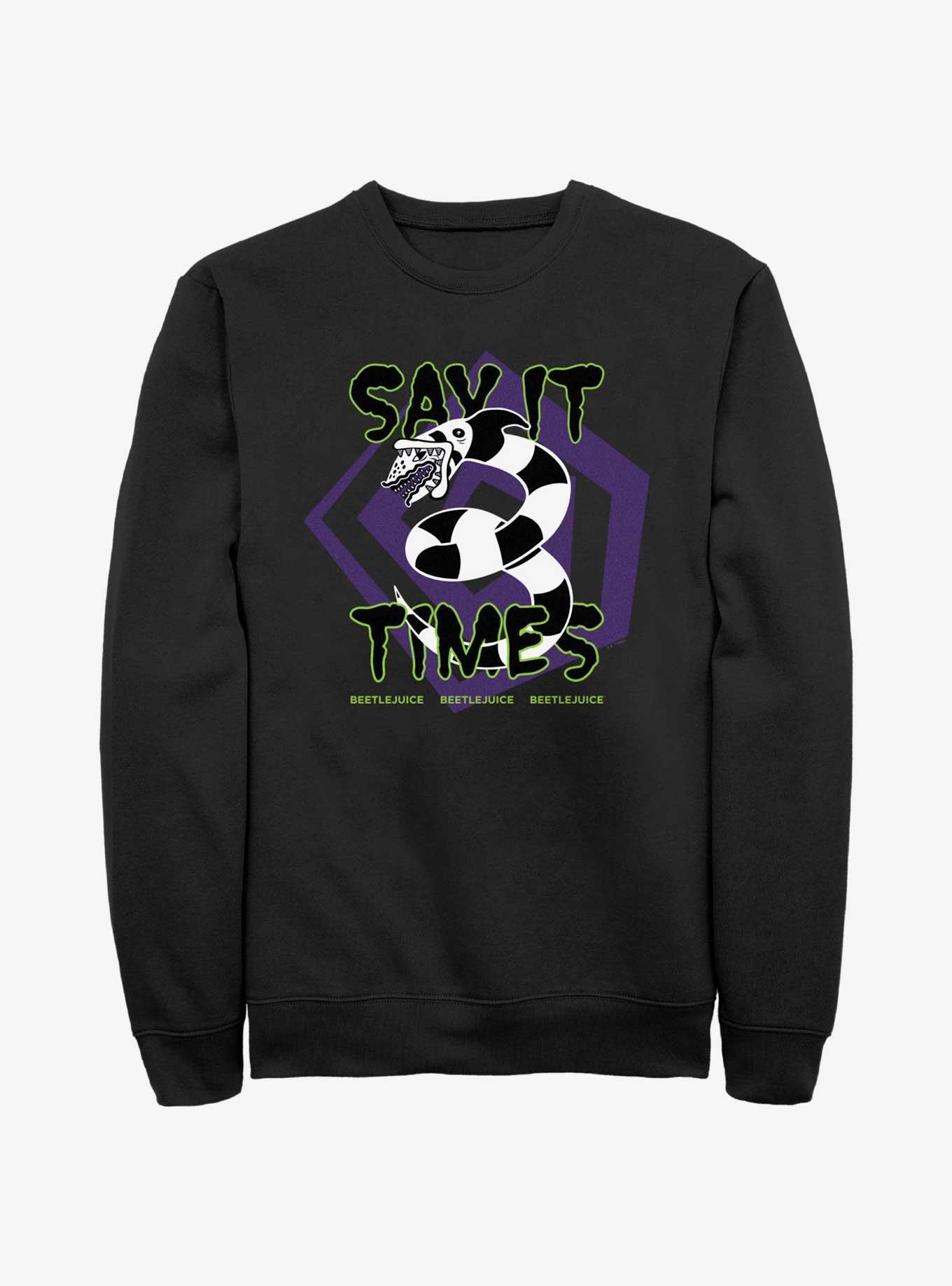 Beetlejuice Say It 3 Times Sweatshirt, BLACK, hi-res