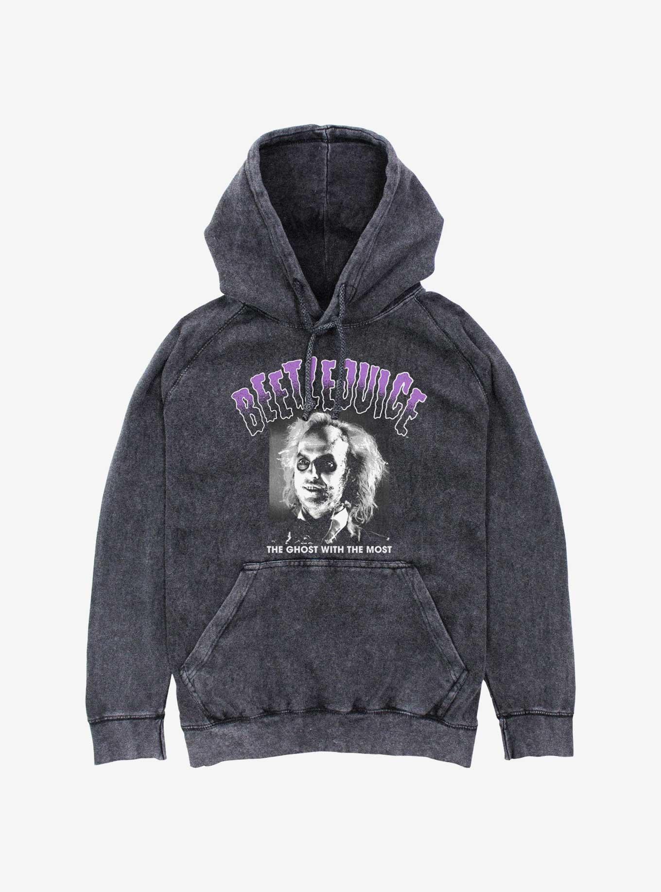 Beetlejuice Spooky Ghost With The Most Mineral Wash Hoodie, BLACK, hi-res