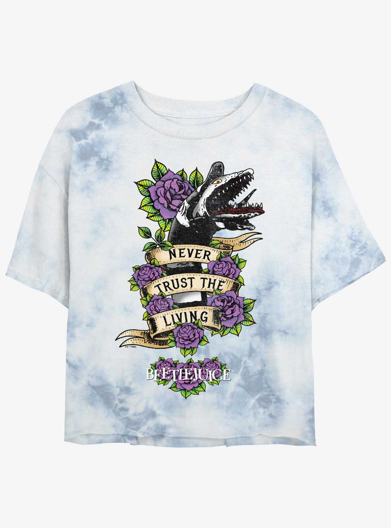 Beetlejuice Never Trust The Living Sandworm Womens Tie-Dye Crop T-Shirt, WHITEBLUE, hi-res