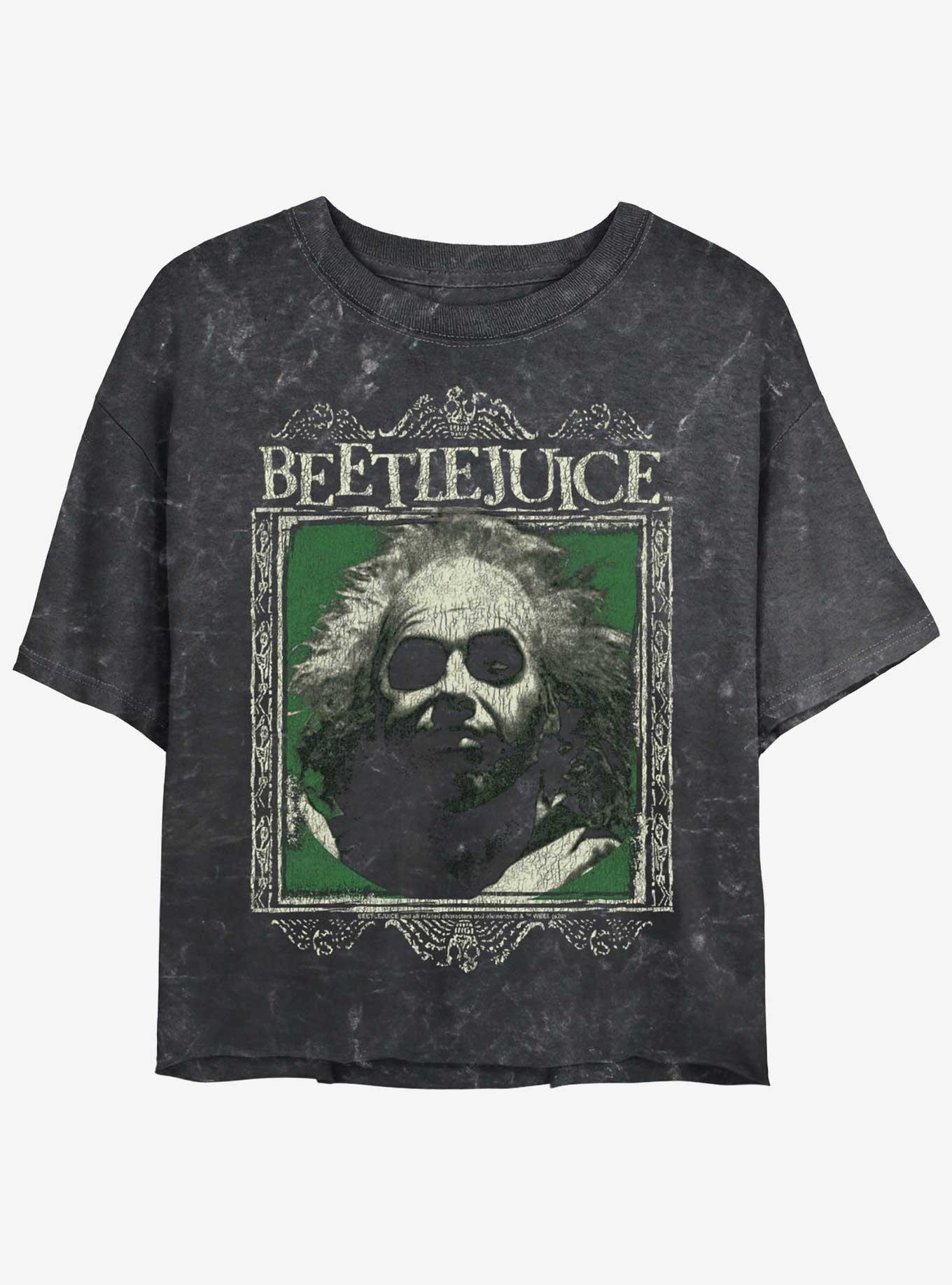 Beetlejuice Framed Womens Mineral Wash Crop T-Shirt, BLACK, hi-res