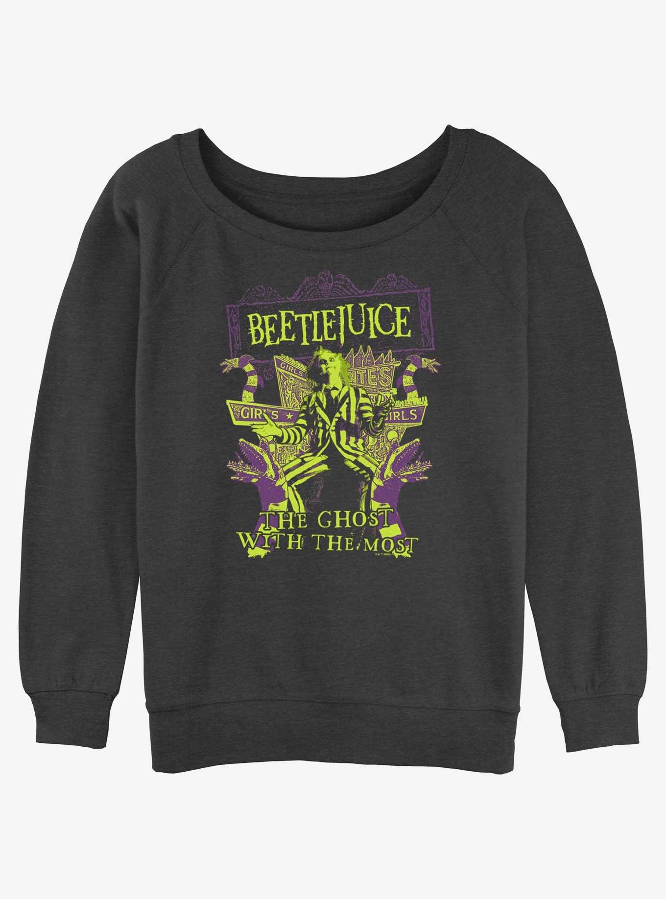 Beetlejuice Welcome Ghost With The Most Womens Slouchy Sweatshirt, CHAR HTR, hi-res