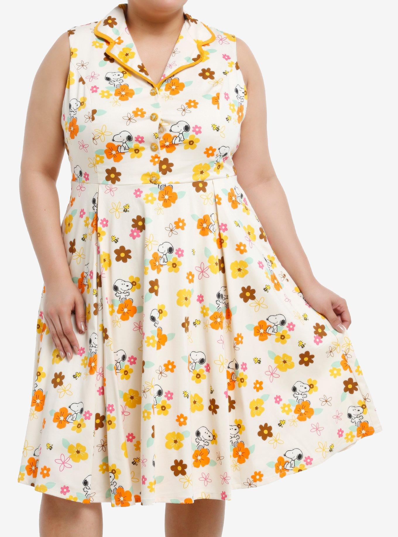 Her Universe Peanuts Snoopy Floral Retro Dress Plus Size Her Universe Exclusive, , hi-res