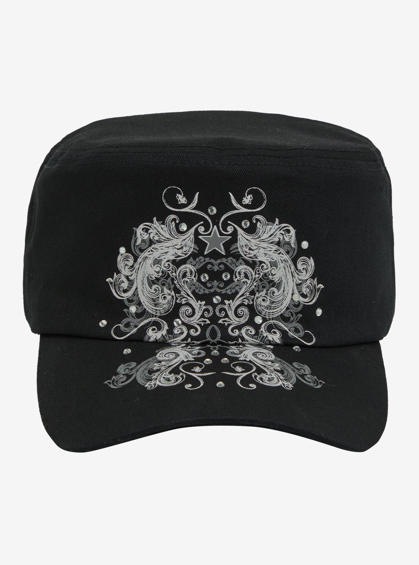 Black Filigree Stud Cadet Hat, , hi-res