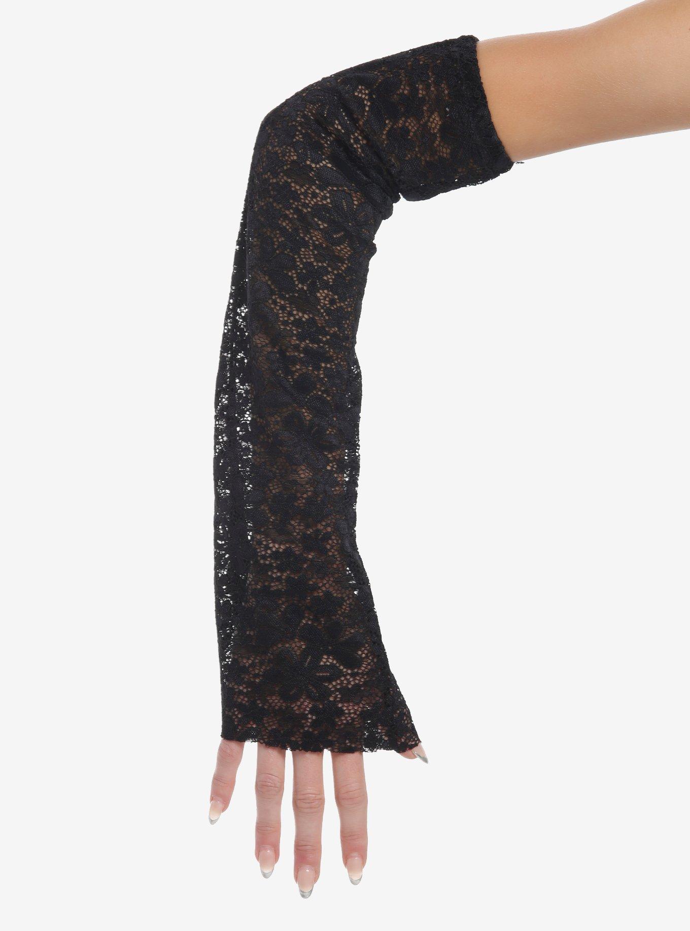 Black Lace Flared Arm Warmers, , hi-res