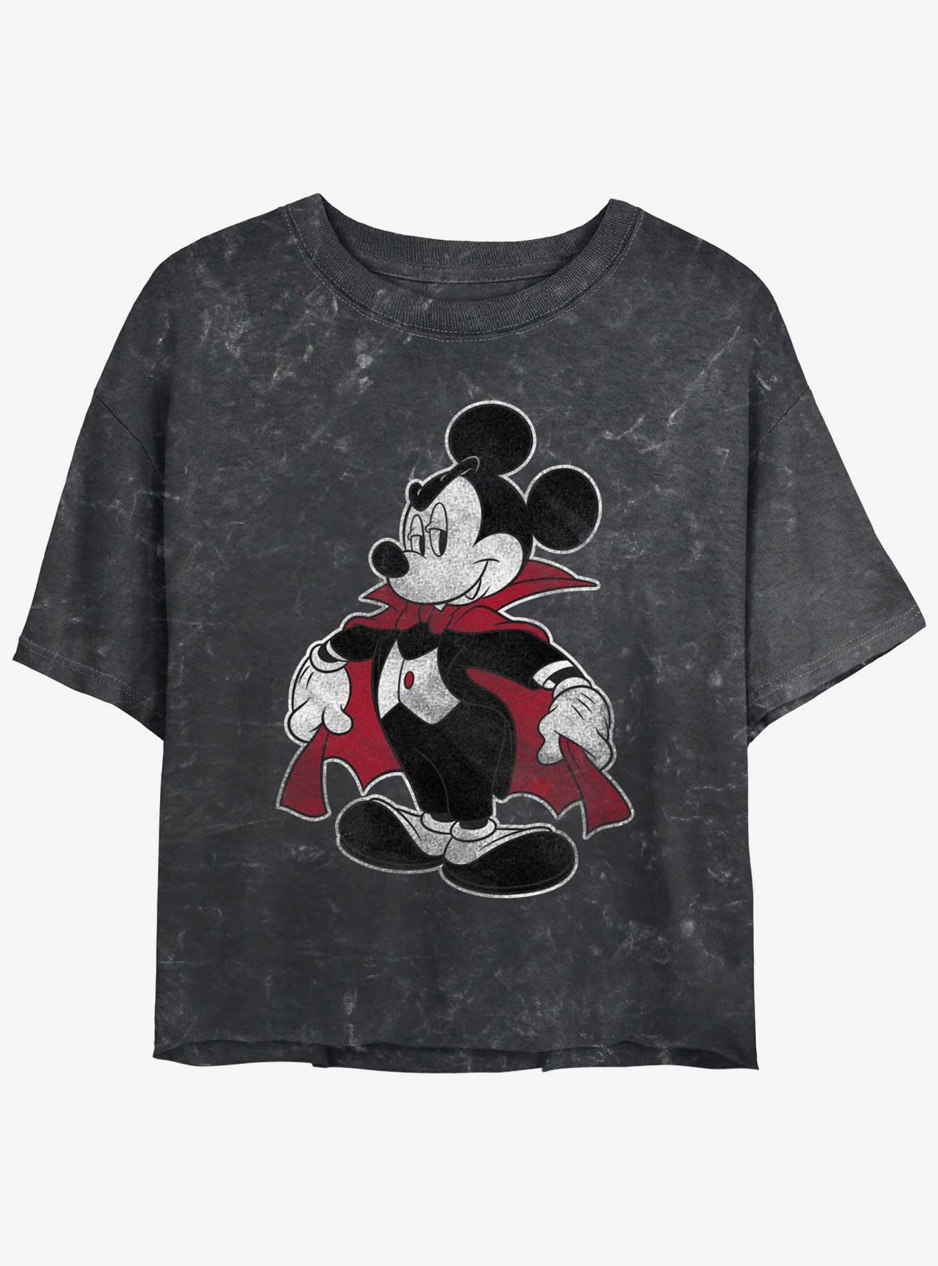 Disney Mickey Mouse Vampire Cape Womens Mineral Wash Crop T-Shirt, BLACK, hi-res view 1