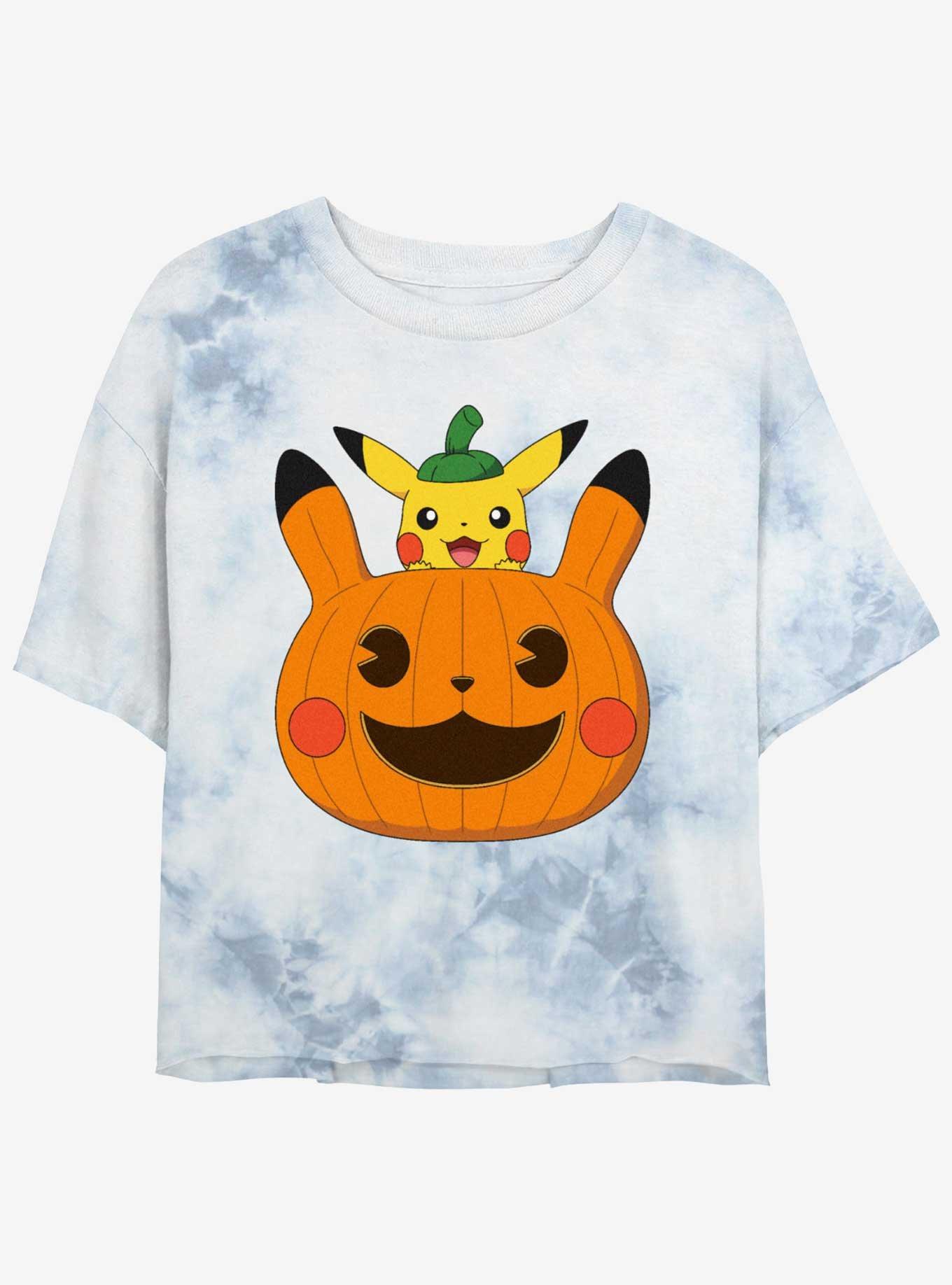 Pokemon Pumpkin Pikachu Womens Tie-Dye Crop T-Shirt, WHITEBLUE, hi-res