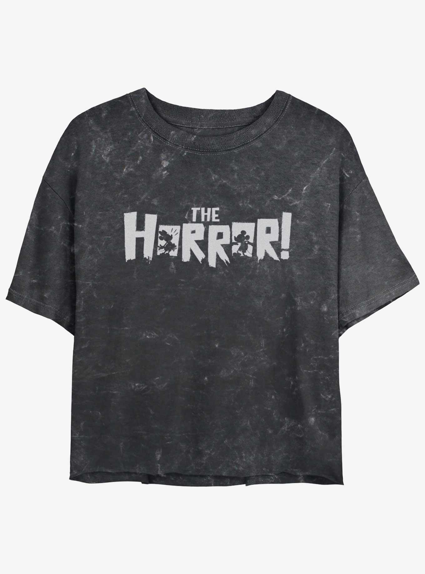 Disney Mickey Mouse The Horror Mickey Womens Mineral Wash Crop T-Shirt, BLACK, hi-res