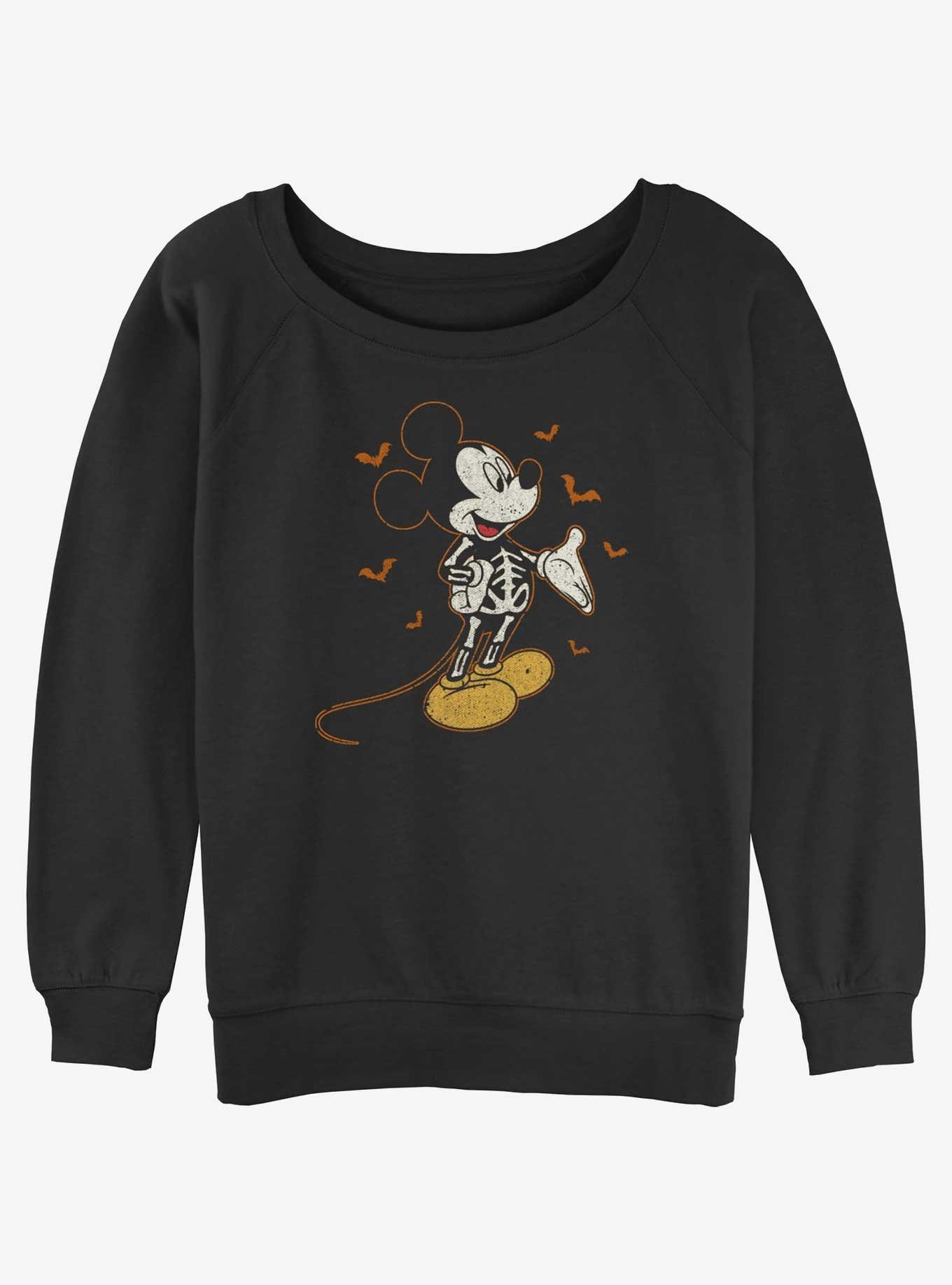 Disney Mickey Mouse Skeleton Bats Womens Slouchy Sweatshirt, BLACK, hi-res