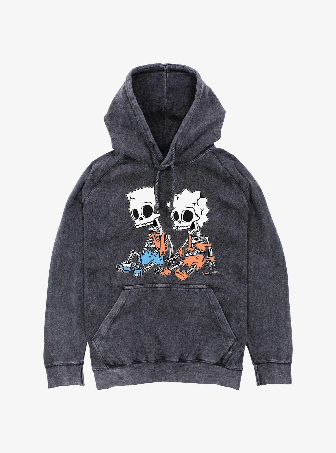 The Simpsons Skeleton Bart And Lisa Mineral Wash Hoodie, BLACK, hi-res