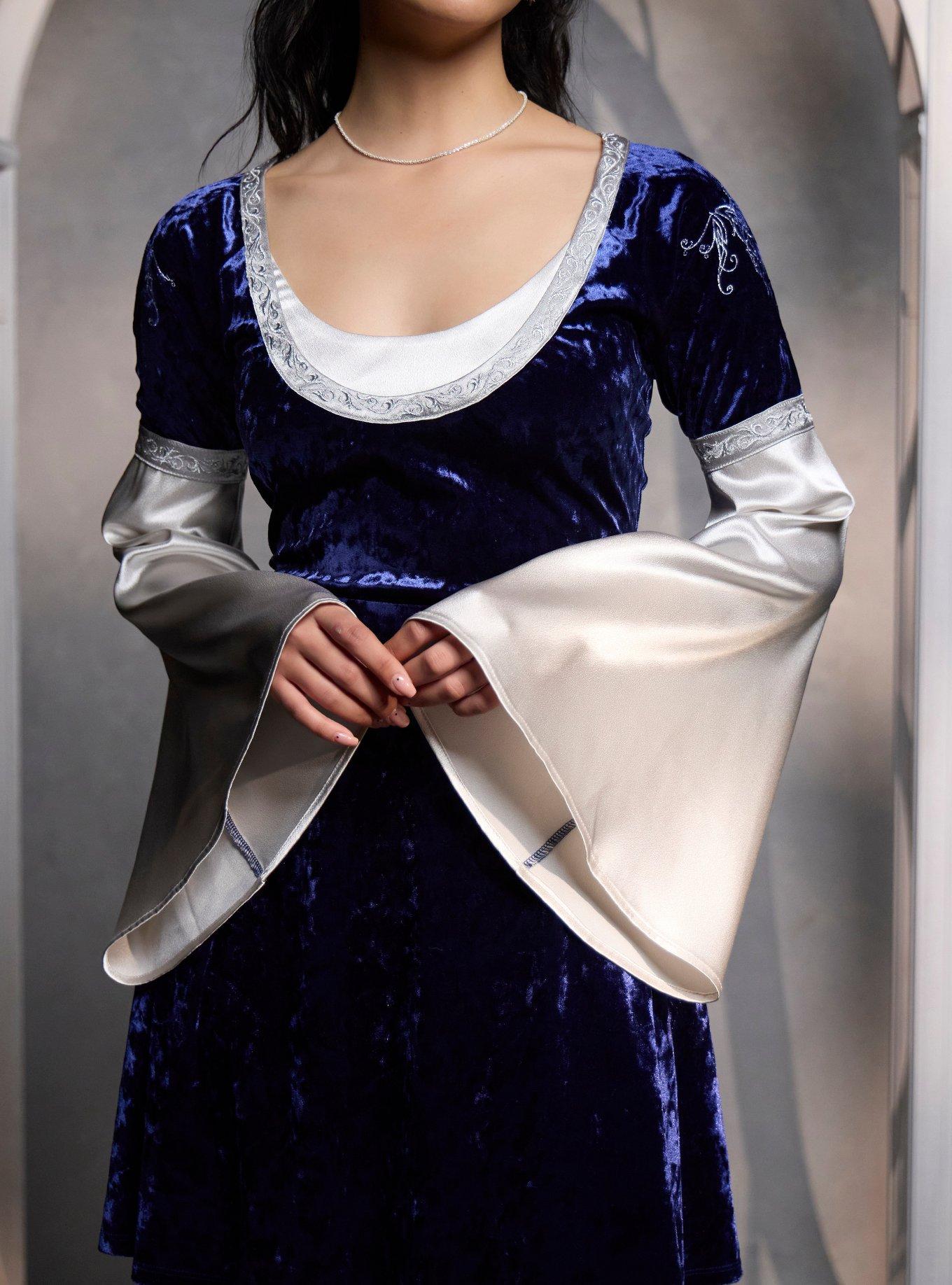 The Lord Of The Rings Arwen Velvet Bell Sleeve Dress, BLUE  WHITE, hi-res