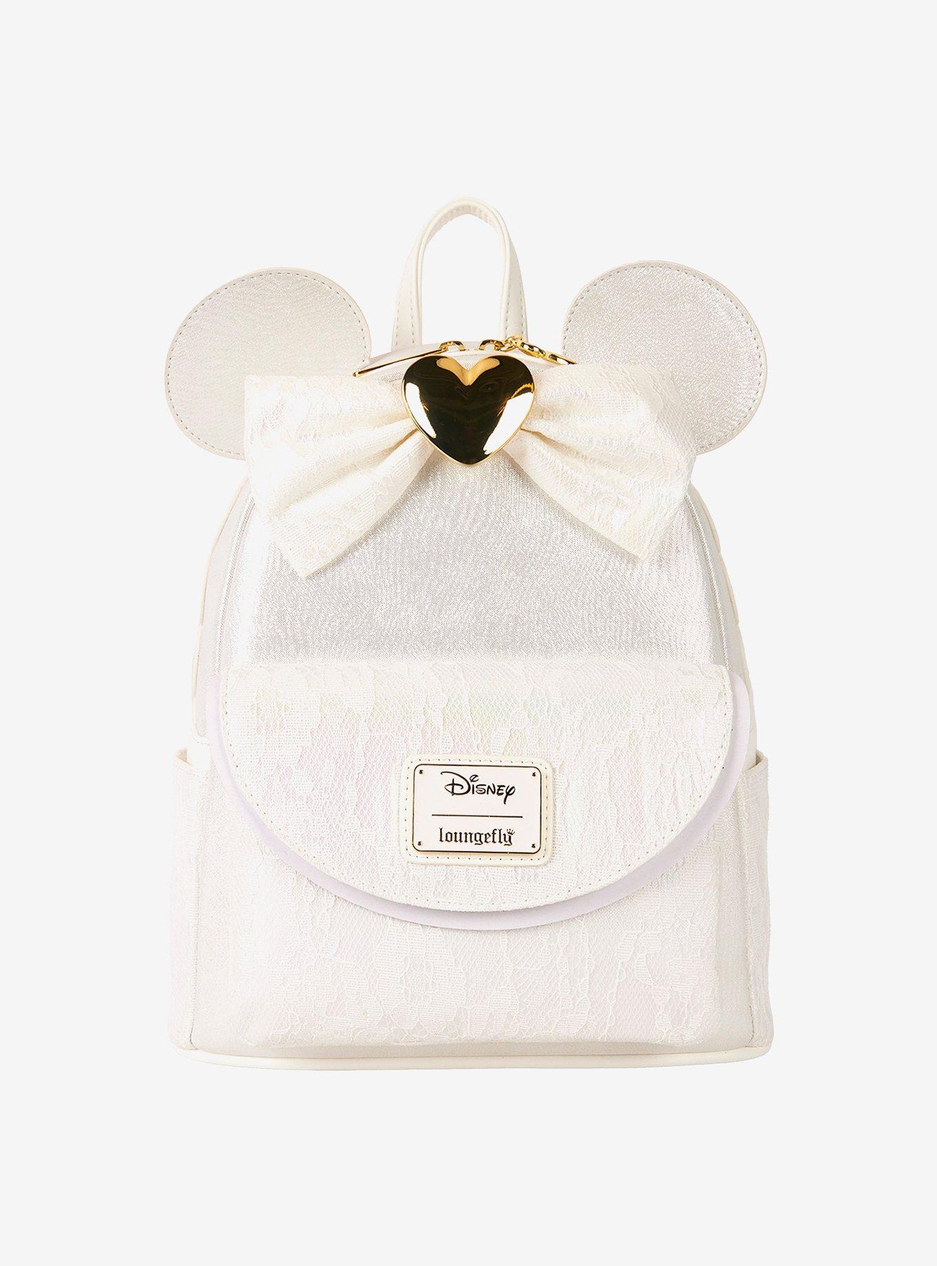 Disney White Sequin Minnie Ear Bow Mini Backpack with Glossy Black Bow Amazon.com: Loungefly Disney Wedding Mini Backpack  main image 4