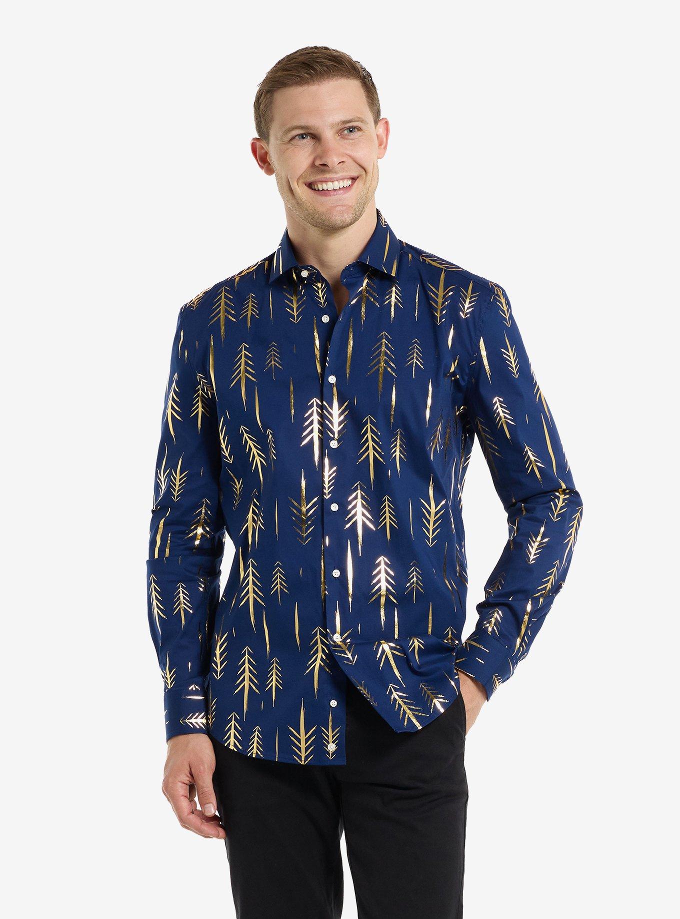 Teriffic Trees Long Sleeve Button-Up Shirt, BLUE, hi-res