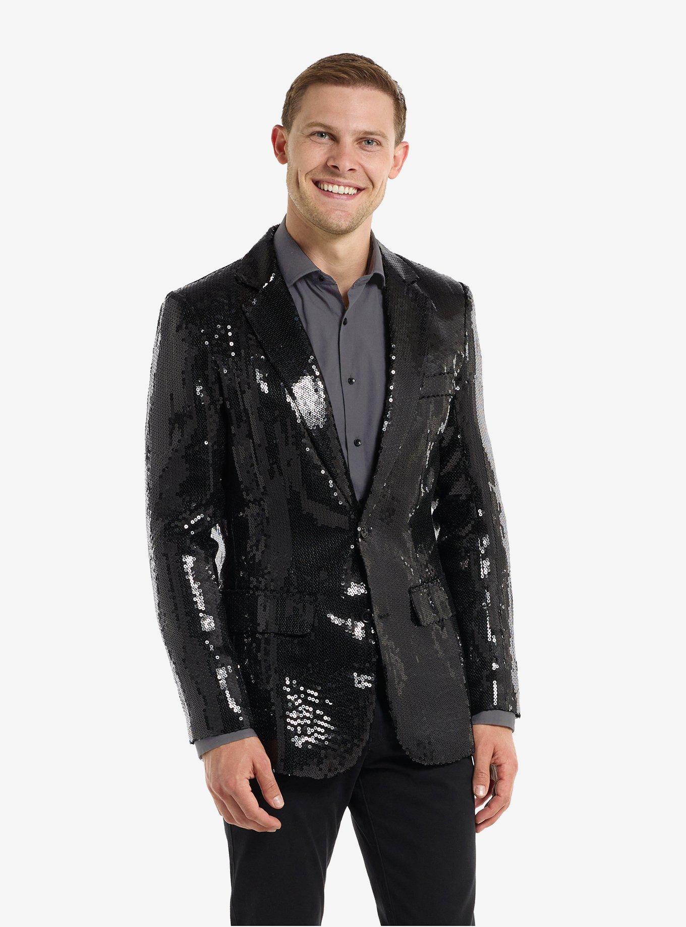 Sequins Black Blazer, BLACK, hi-res