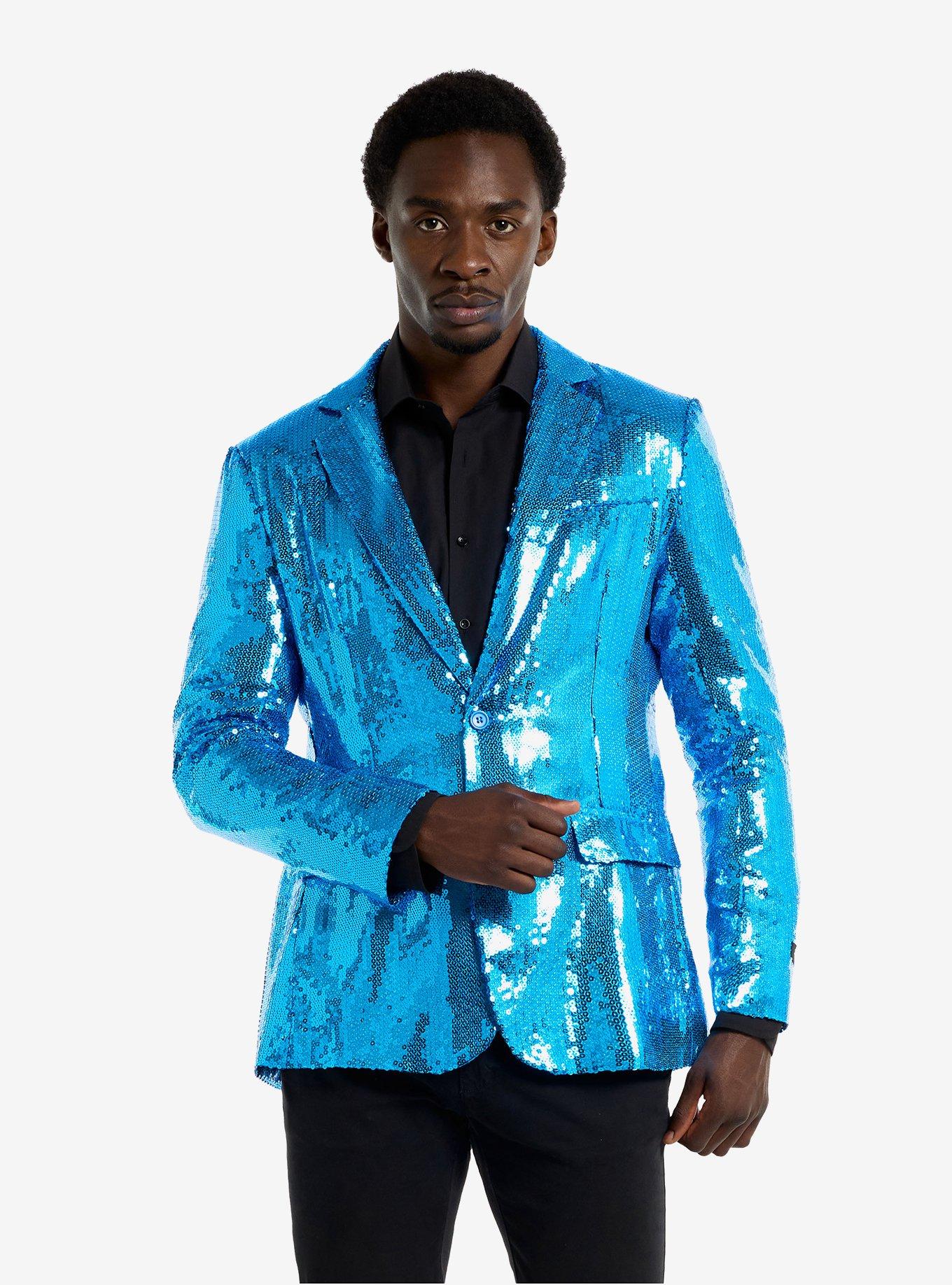 Sequins Blue Blazer, BLUE, hi-res