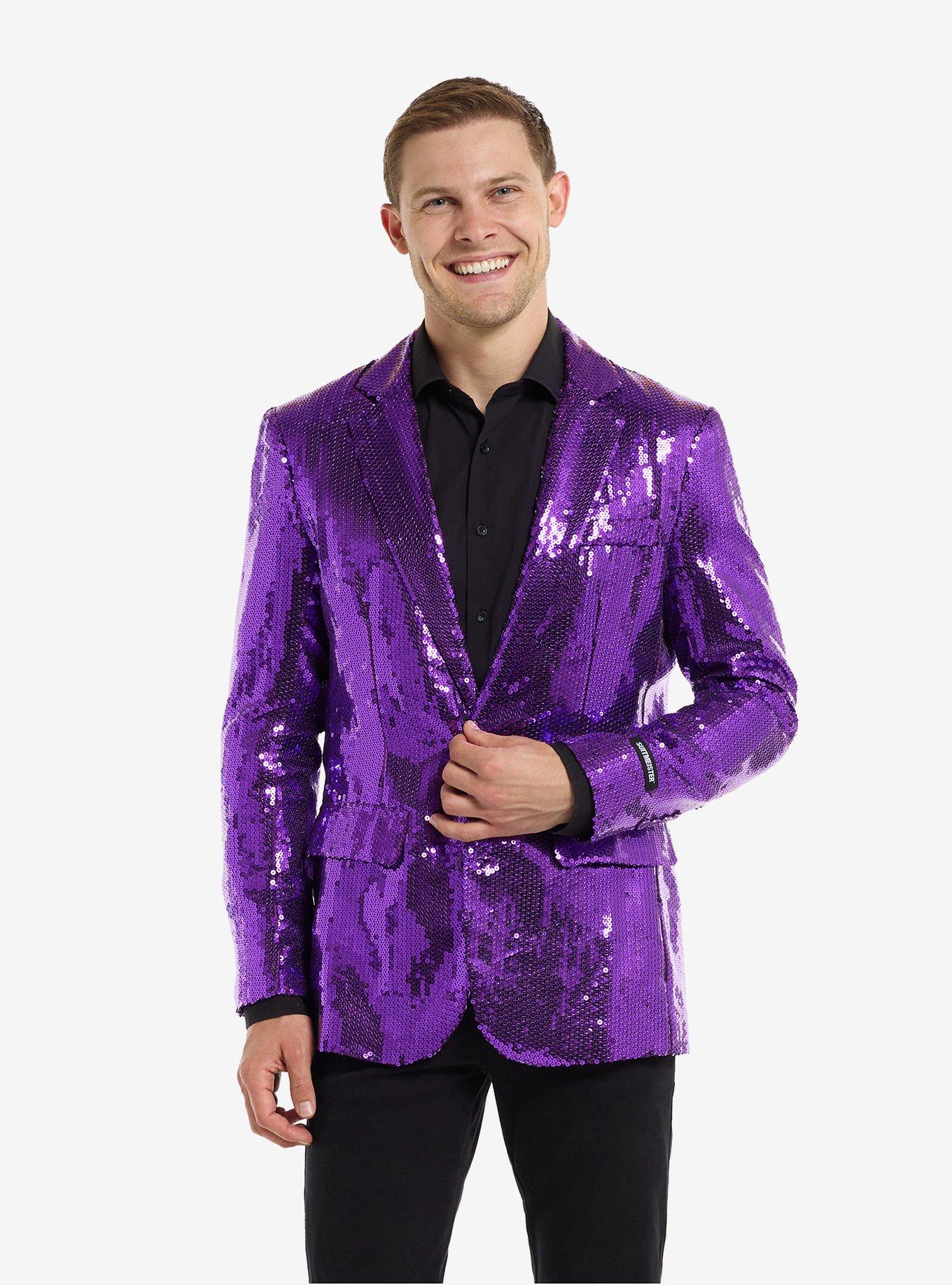 Sequins Purple Blazer, PURPLE, hi-res