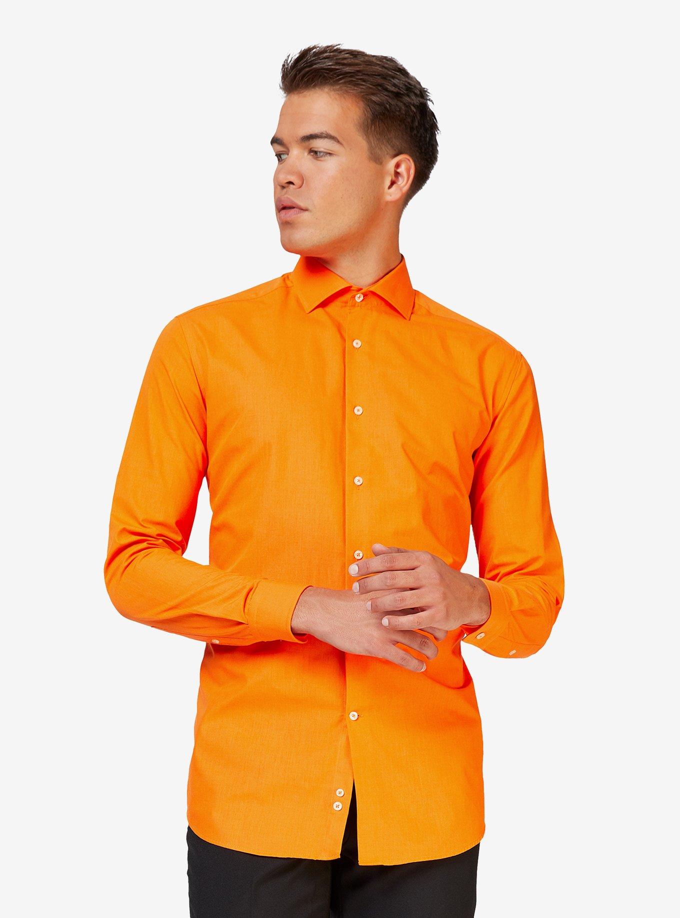 Orange Long Sleeve Button-Up Shirt, , hi-res