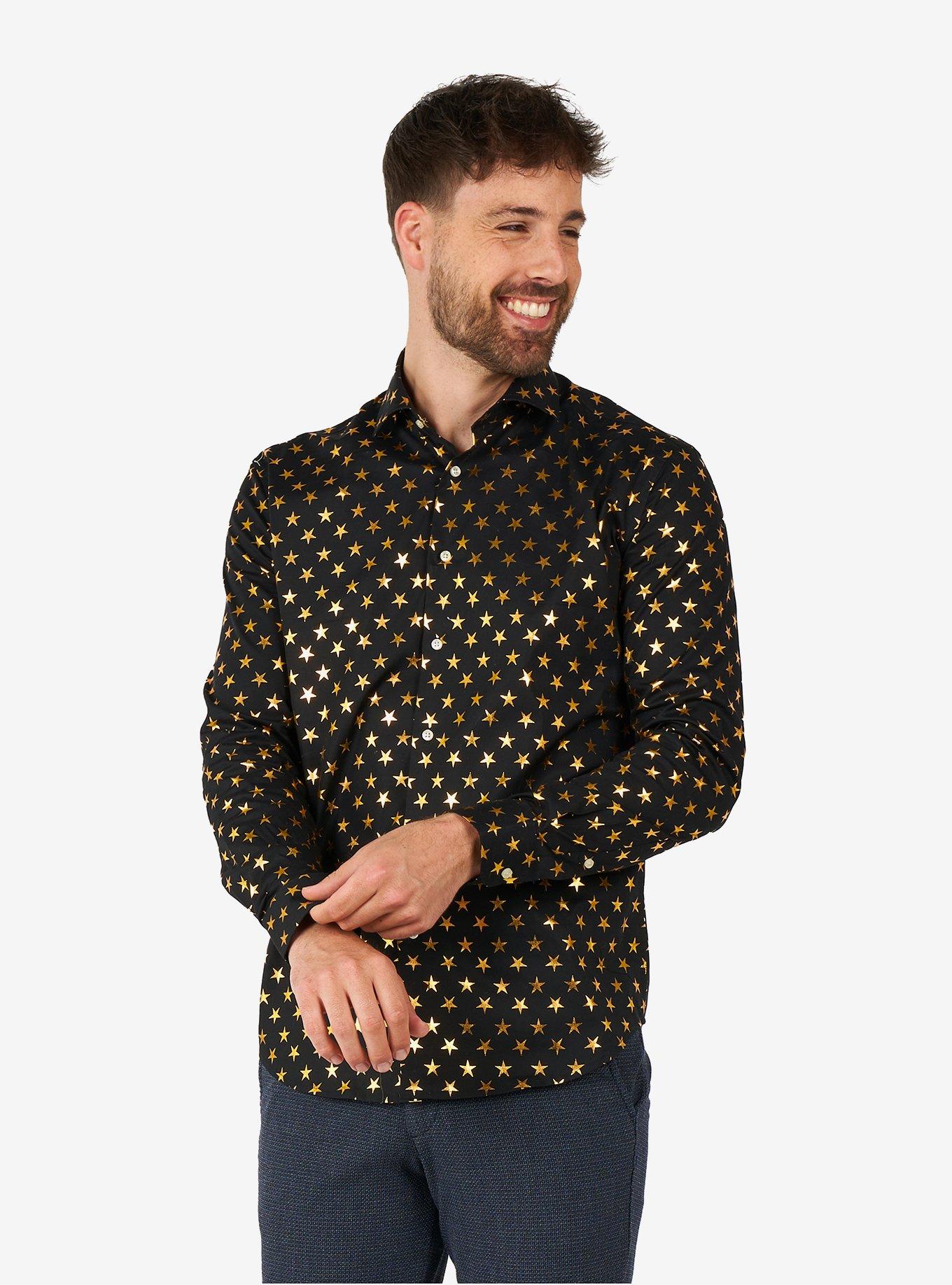 Shiny Polka Star Long Sleeve Button-Up Shirt, , hi-res