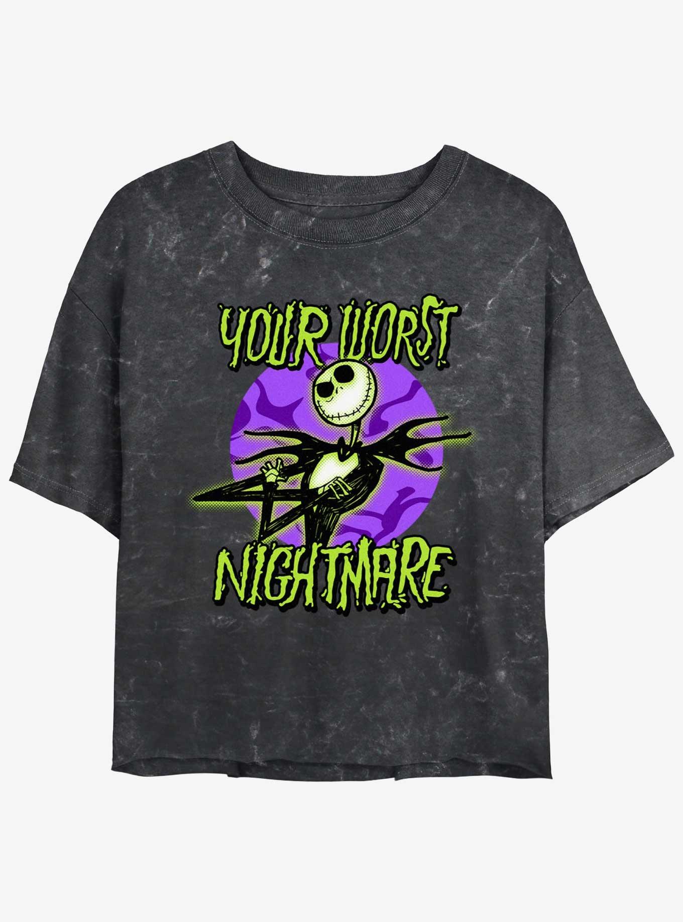 Disney The Nightmare Before Christmas Your Worst Nightmare Womens Mineral Wash Crop T-Shirt, BLACK, hi-res