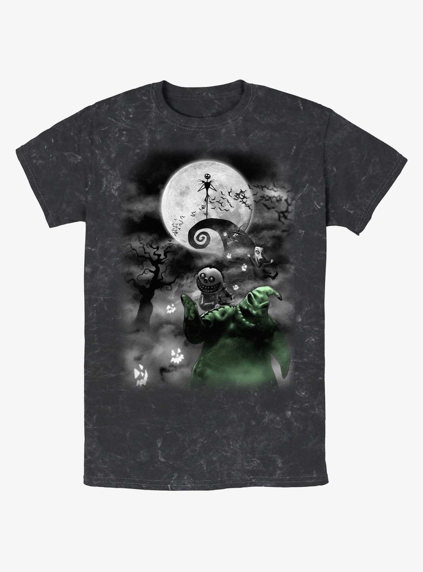 Disney The Nightmare Before Christmas Night Sky Moon Mineral Wash T-Shirt, BLACK, hi-res