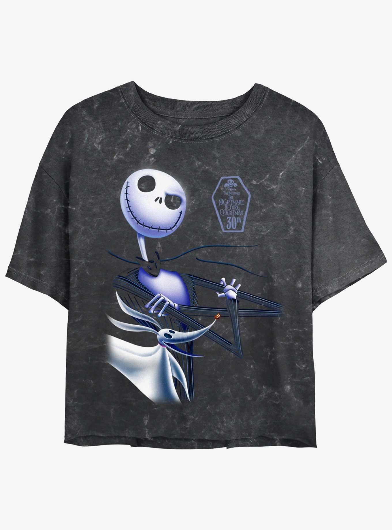 Disney The Nightmare Before Christmas Jack And Zero Womens Mineral Wash Crop T-Shirt, BLACK, hi-res