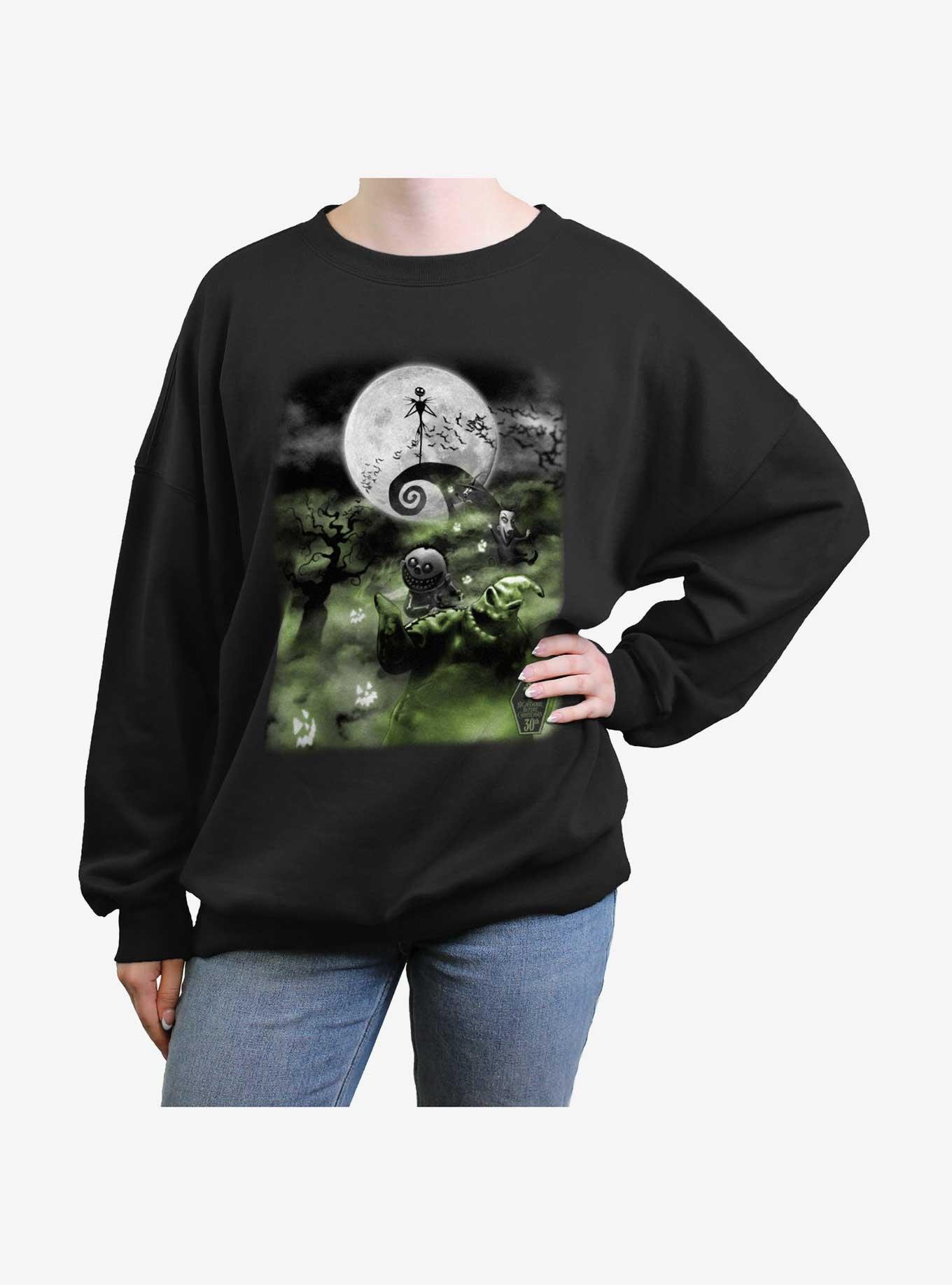 Disney The Nightmare Before Christmas Scary Night Womens Oversized Sweatshirt, BLACK, hi-res