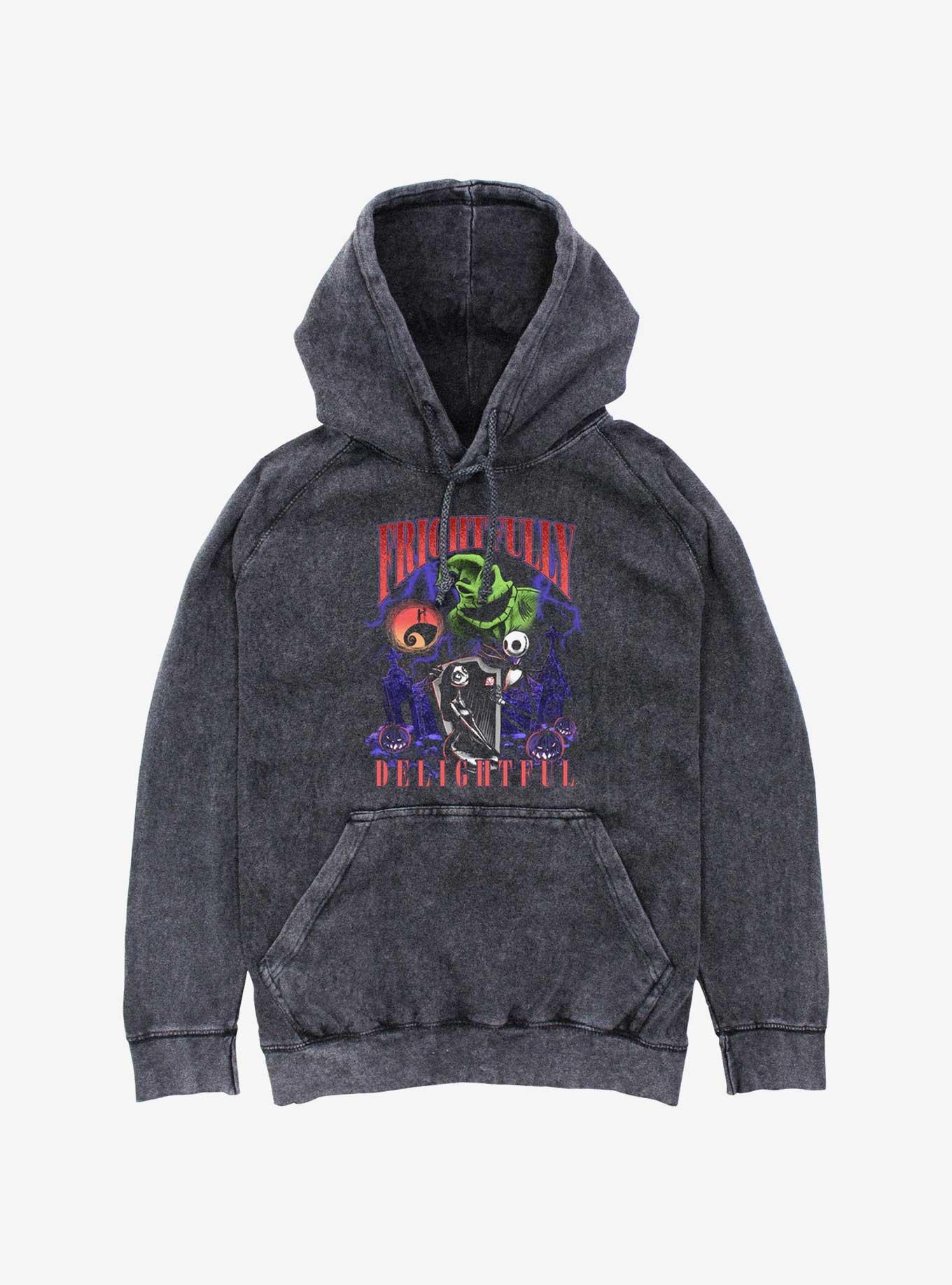 Disney The Nightmare Before Christmas Frightfully Delightful Mineral Wash Hoodie, BLACK, hi-res