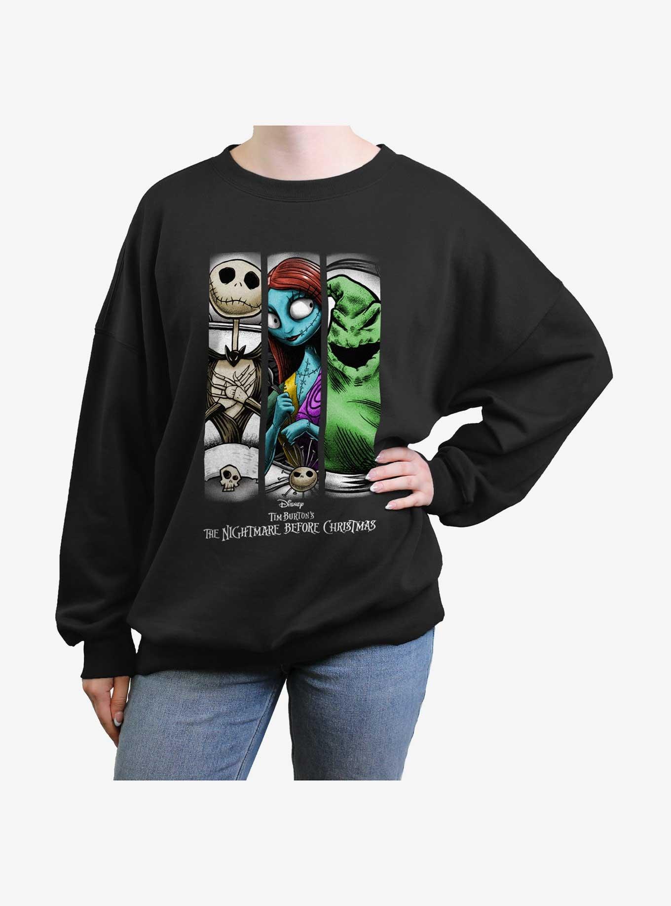 Disney The Nightmare Before Christmas Grid Stripes Womens Oversized Sweatshirt, BLACK, hi-res