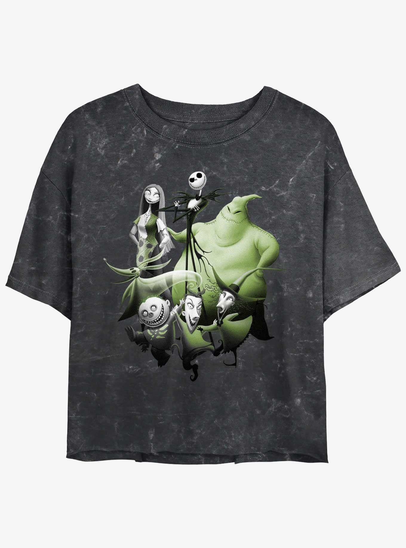 Disney The Nightmare Before Christmas Groupshot Womens Mineral Wash Crop T-Shirt, BLACK, hi-res view 1