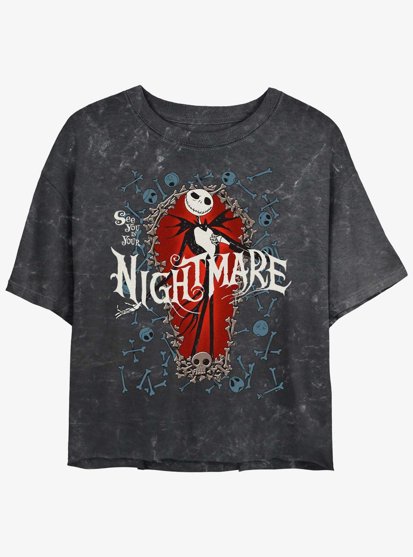 Disney The Nightmare Before Christmas Jack Bone Coffin Womens Mineral Wash Crop T-Shirt, BLACK, hi-res