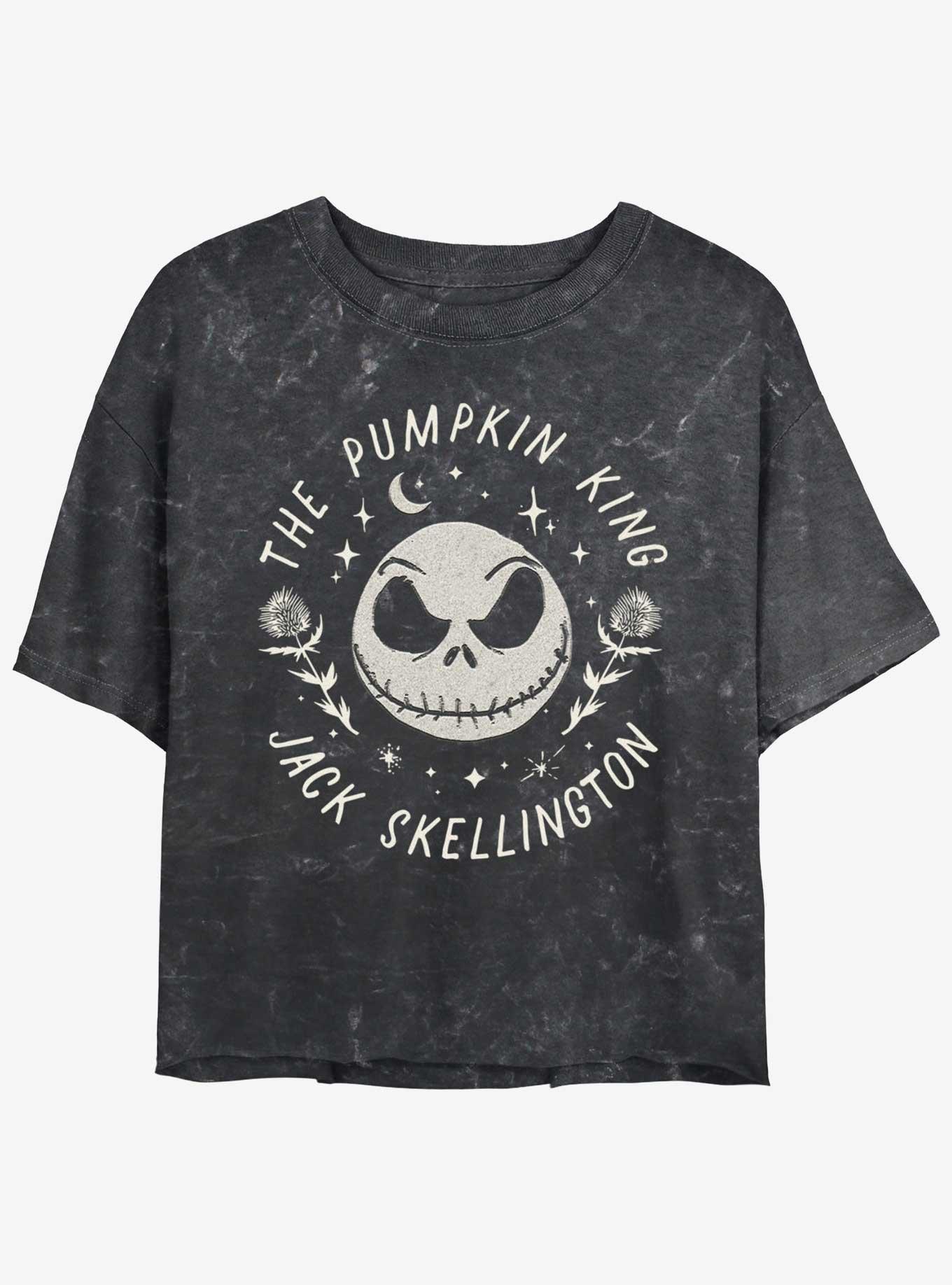 Disney The Nightmare Before Christmas Jack Floral Womens Mineral Wash Crop T-Shirt