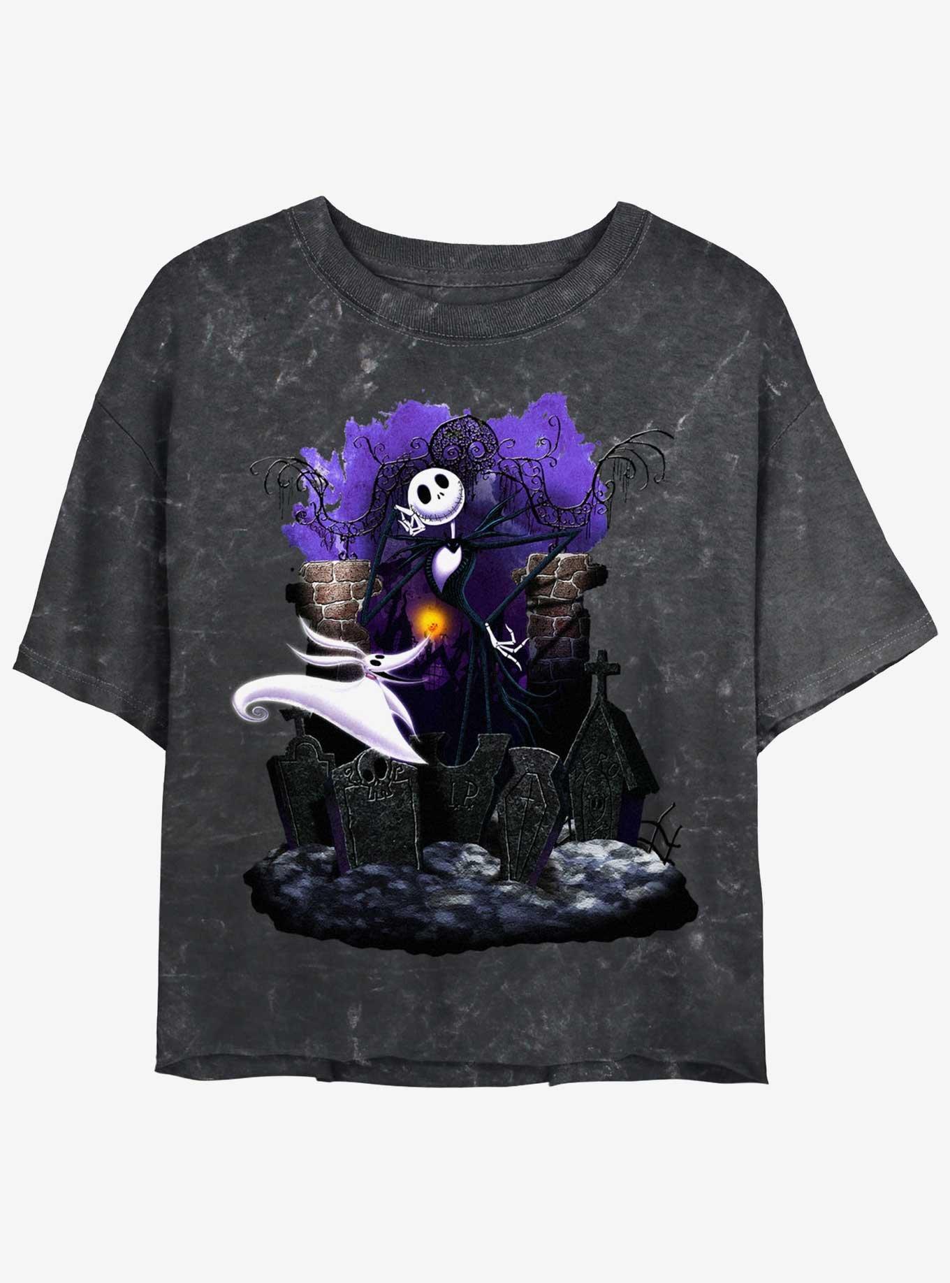 Disney The Nightmare Before Christmas Graveyard Buddies Womens Mineral Wash Crop T-Shirt, BLACK, hi-res