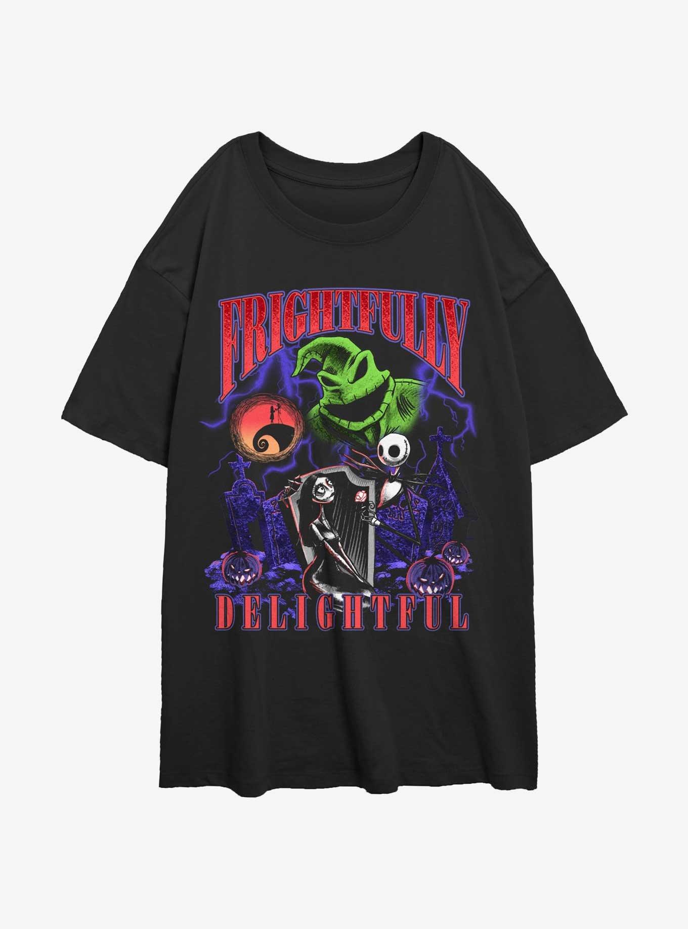 Disney The Nightmare Before Christmas Frightfully Delightful Womens Oversized T-Shirt, BLACK, hi-res view 1