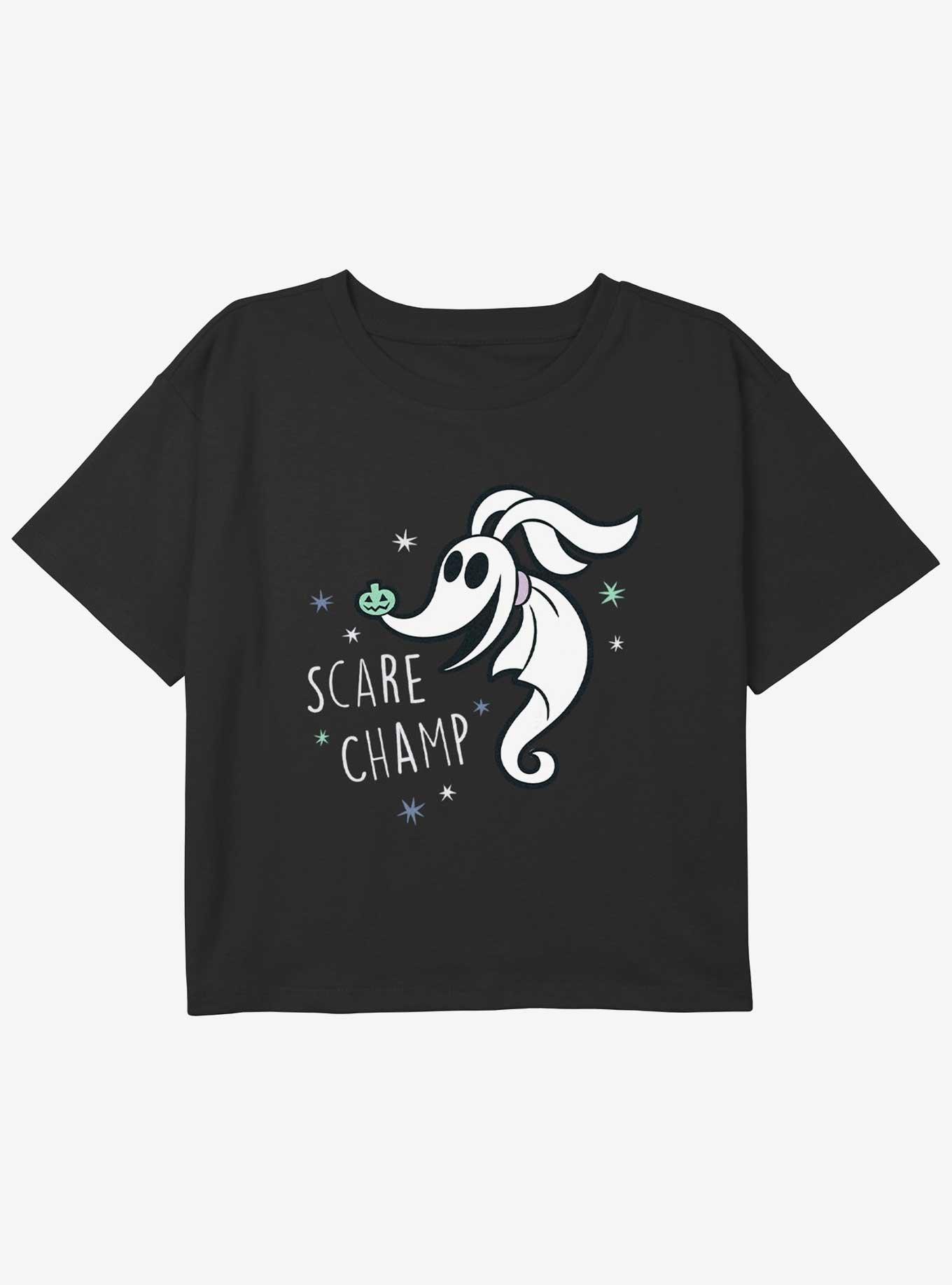 Disney The Nightmare Before Christmas Scare Champ Youth Girls Boxy Crop T-Shirt, BLACK, hi-res