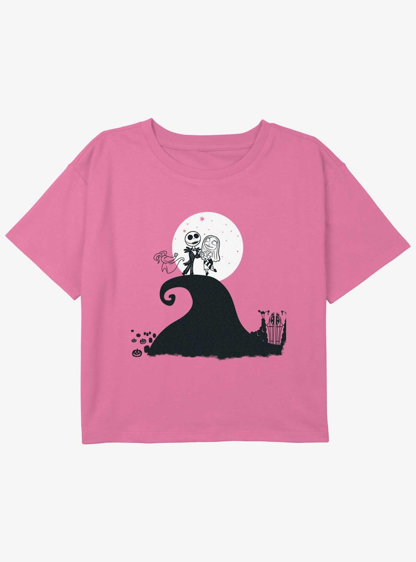 Disney The Nightmare Before Christmas Jack Sally Zero Night Youth Girls Boxy Crop T-Shirt, PINK, hi-res